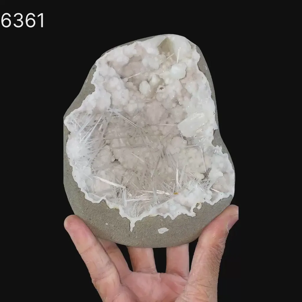 Scolecite Spray Inside MM Quartz Geode Natural Mineral Specimen - image 6