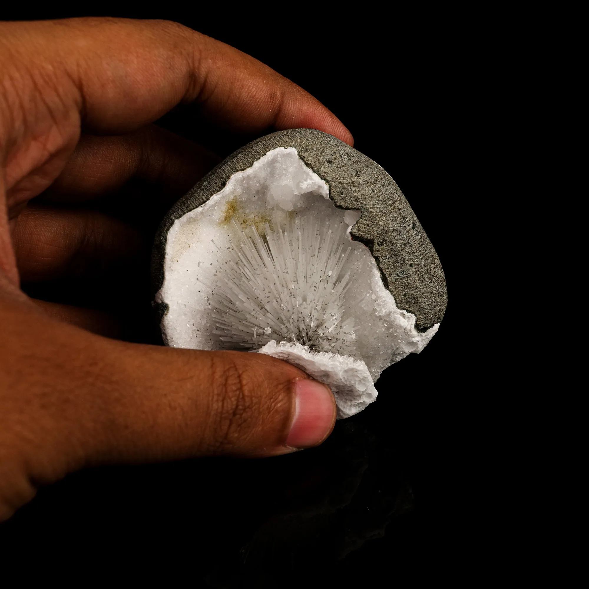Scolecite Spray Inside MM Quartz Geode Natural Mineral Specimen - image 4