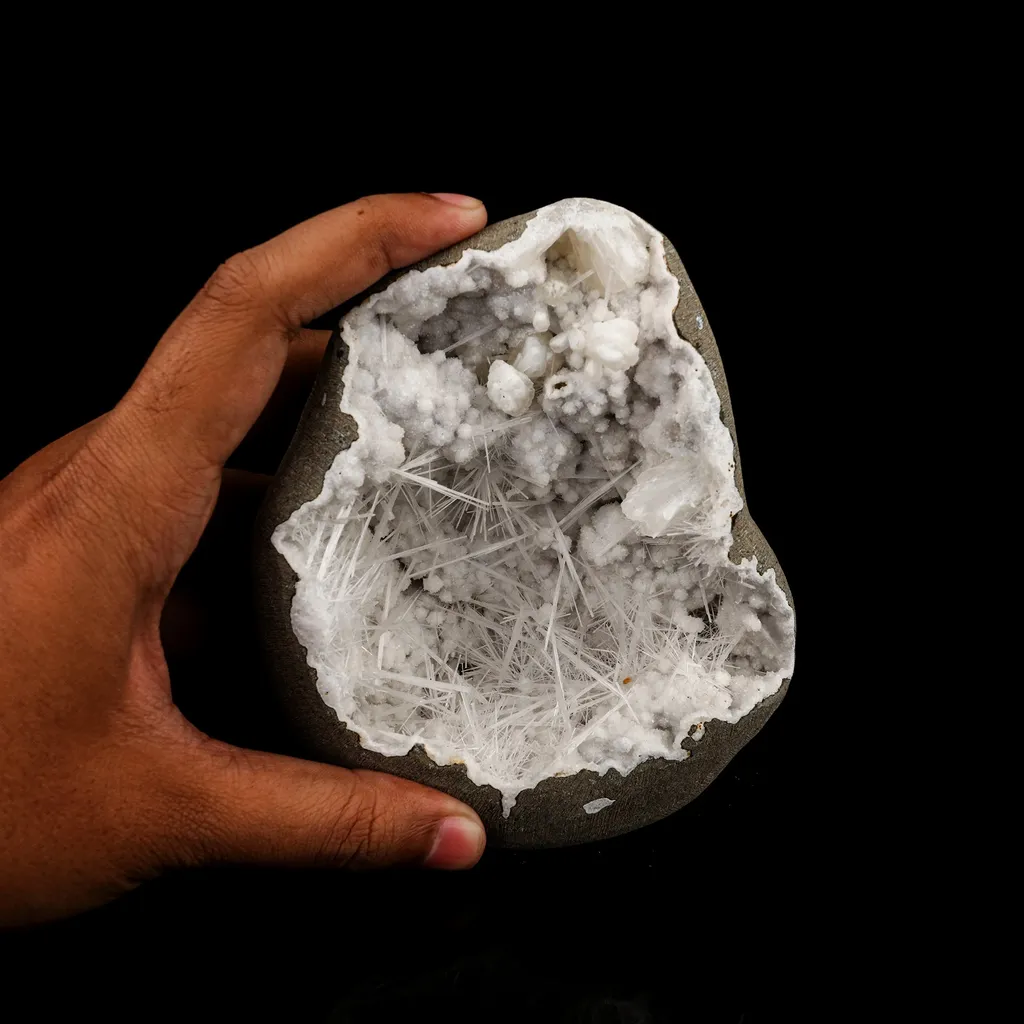 Scolecite Spray Inside MM Quartz Geode Natural Mineral Specimen - image 4