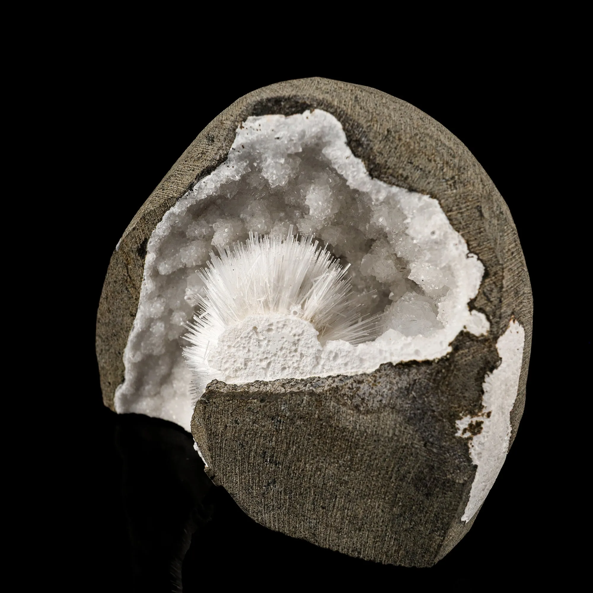 Scolecite Spray Inside MM Quartz Geode Natural Mineral Specimen - image 3