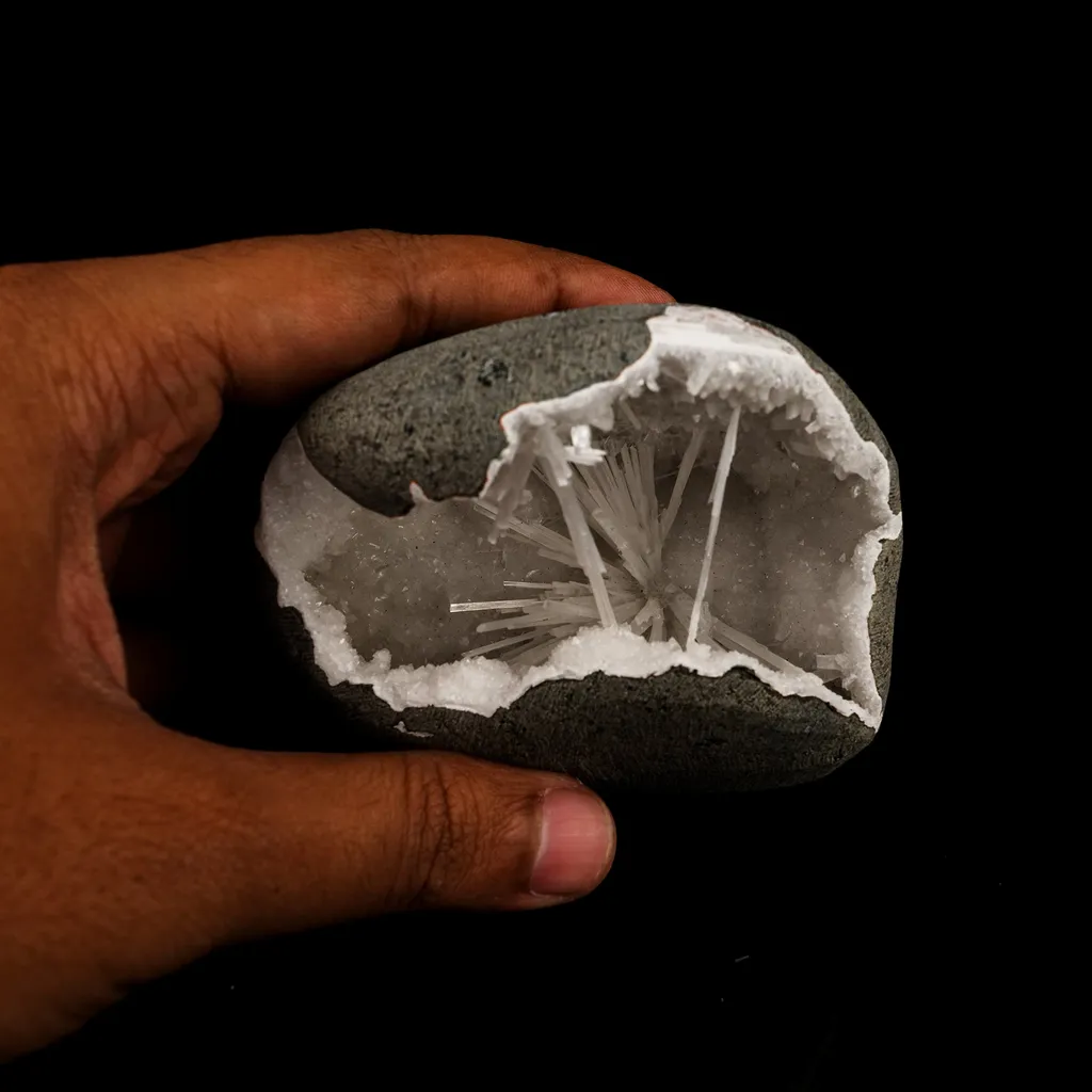 Scolecite Spray Inside MM Quartz Geode Natural Mineral Specimen - image 4