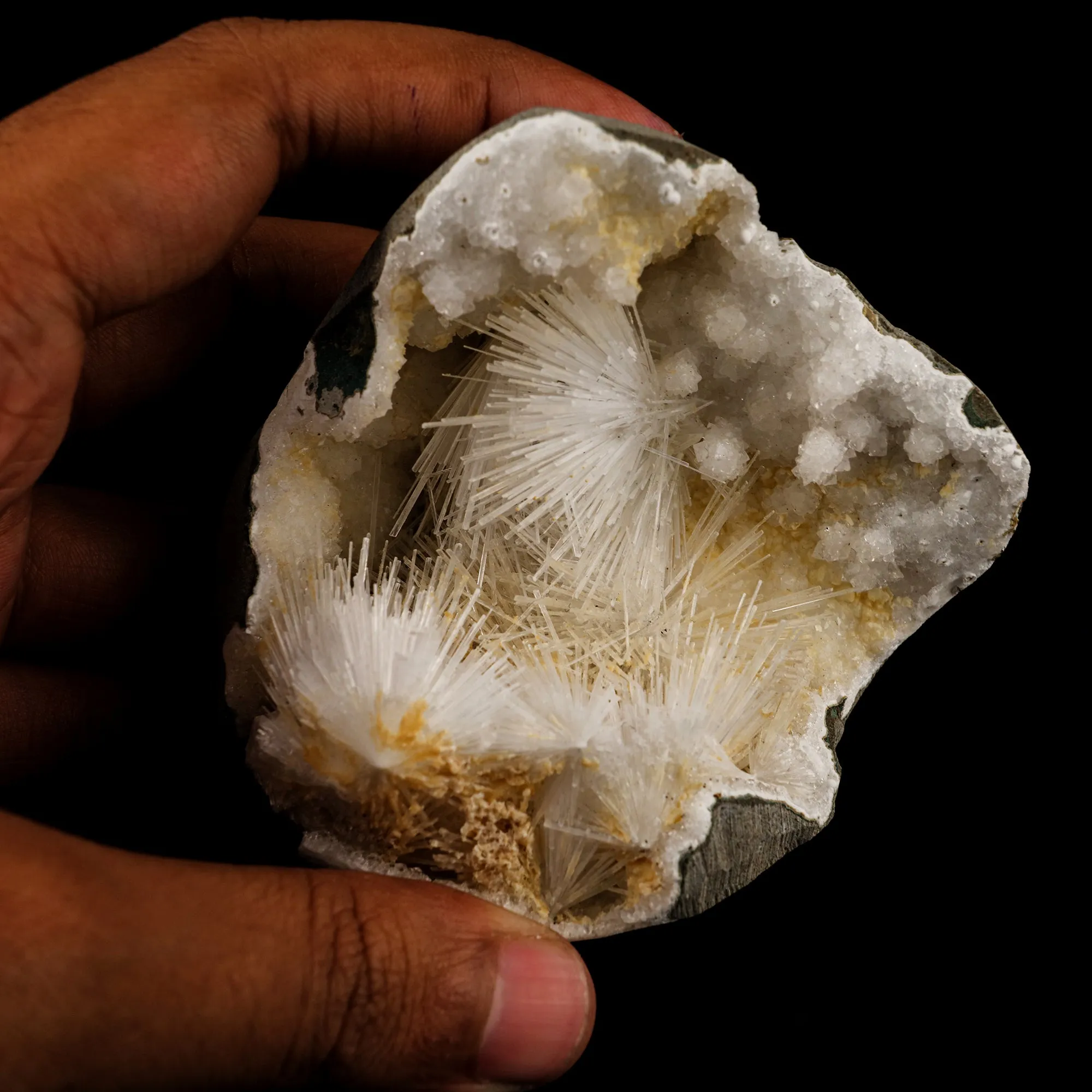Scolecite Spray Inside MM Quartz Geode Natural Mineral Specimen - image 4