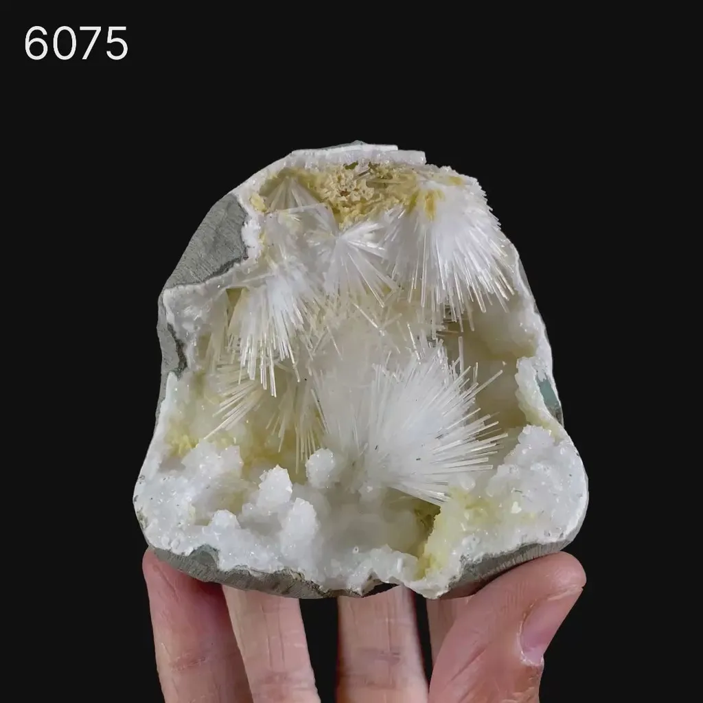 Scolecite Spray Inside MM Quartz Geode Natural Mineral Specimen - image 6