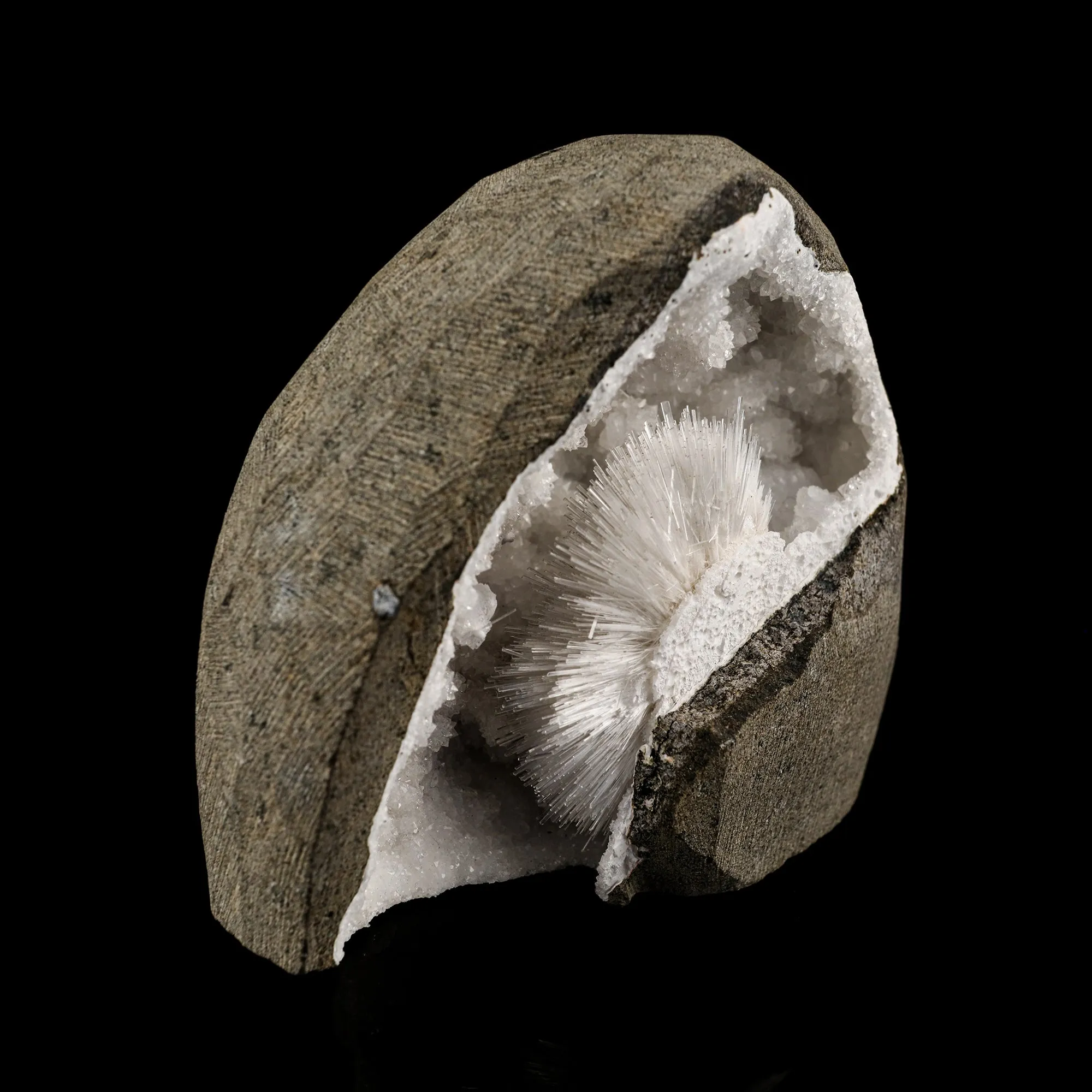 Scolecite Spray Inside MM Quartz Geode Natural Mineral Specimen - image 2