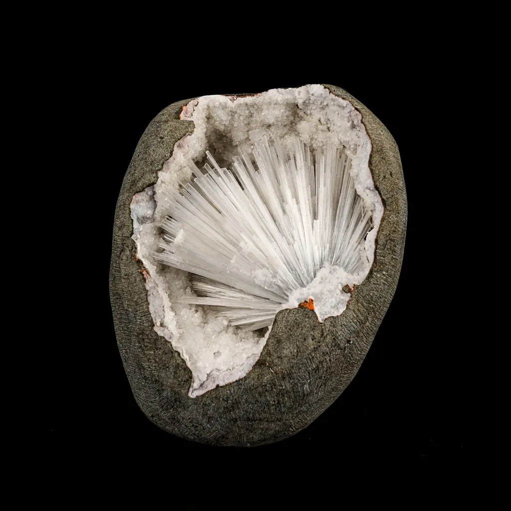 Scolecite Spray Inside MM Quartz Geode Natural Mineral Specimen image