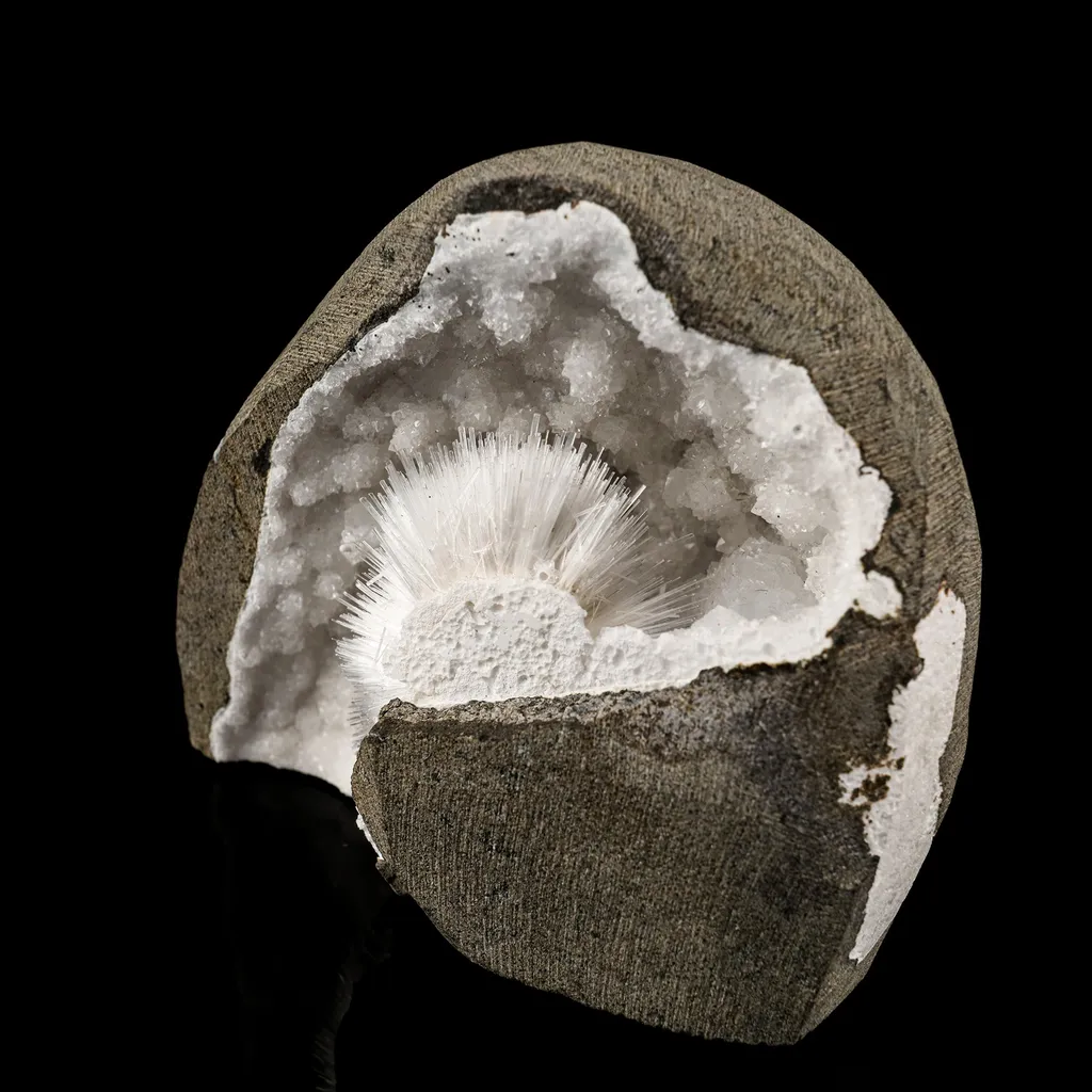 Scolecite Spray Inside MM Quartz Geode Natural Mineral Specimen - image 3