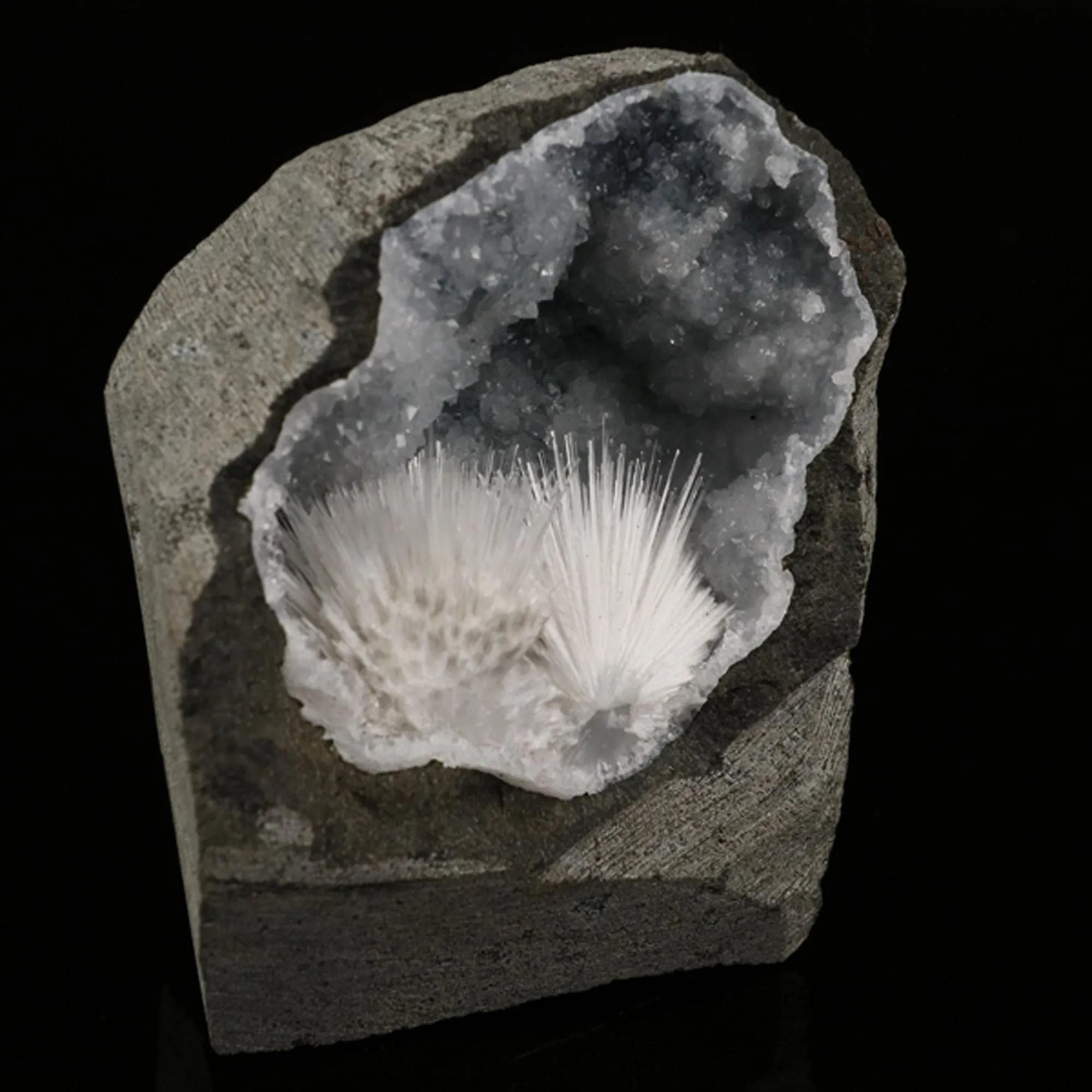 Scolecite Spray Inside MM Quartz Geode Natural Mineral Specimen - image 2