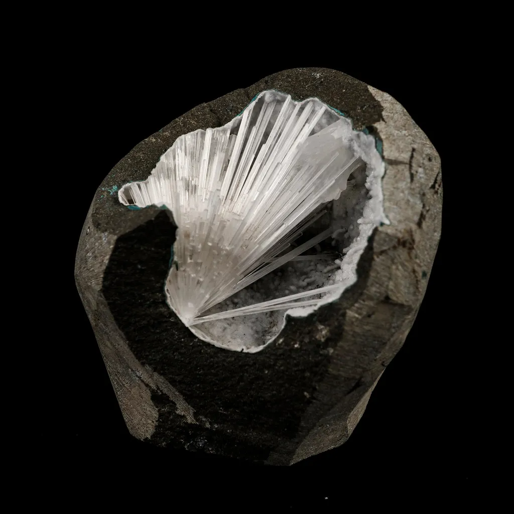 Scolecite Spray Inside MM Quartz Geode Natural Mineral Specimen image