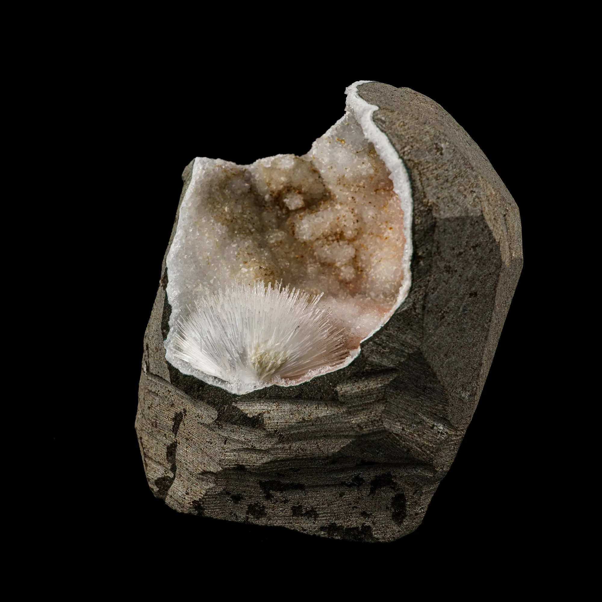 Scolecite Spray Inside MM Quartz Geode Natural Mineral Specimen - image 3