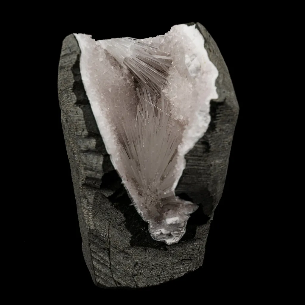 Scolecite Spray Inside MM Quartz Geode Natural Mineral Specimen image