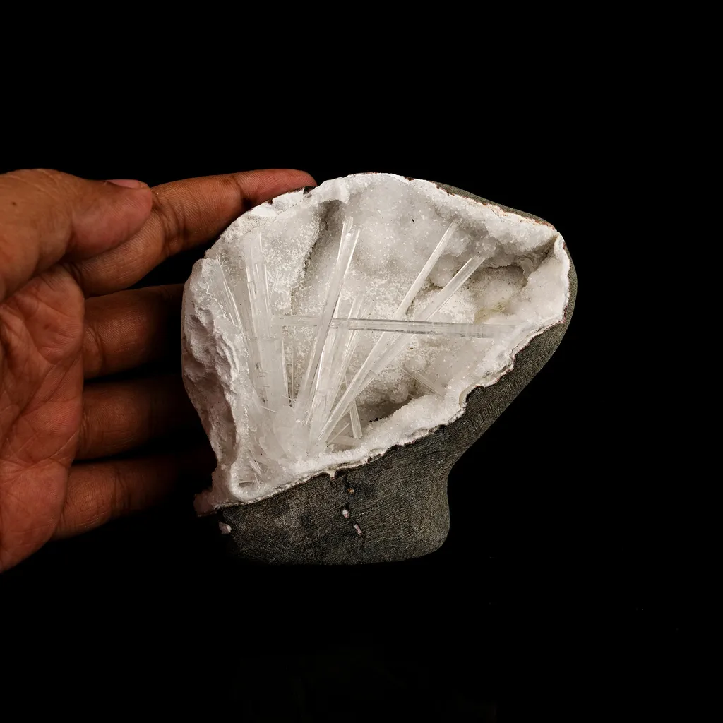 Scolecite Spray Inside MM Quartz Geode Natural Mineral Specimen - image 4