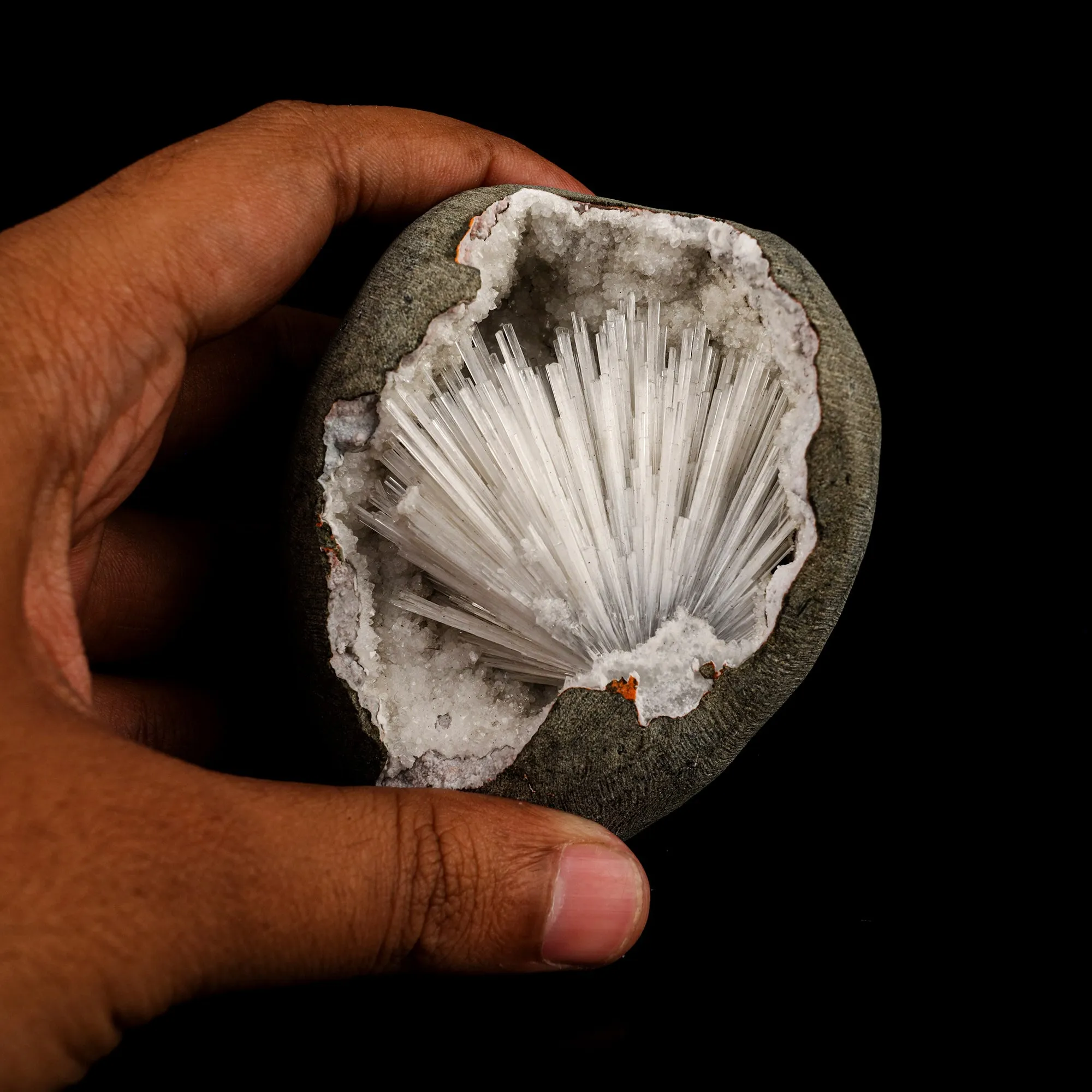Scolecite Spray Inside MM Quartz Geode Natural Mineral Specimen - image 4