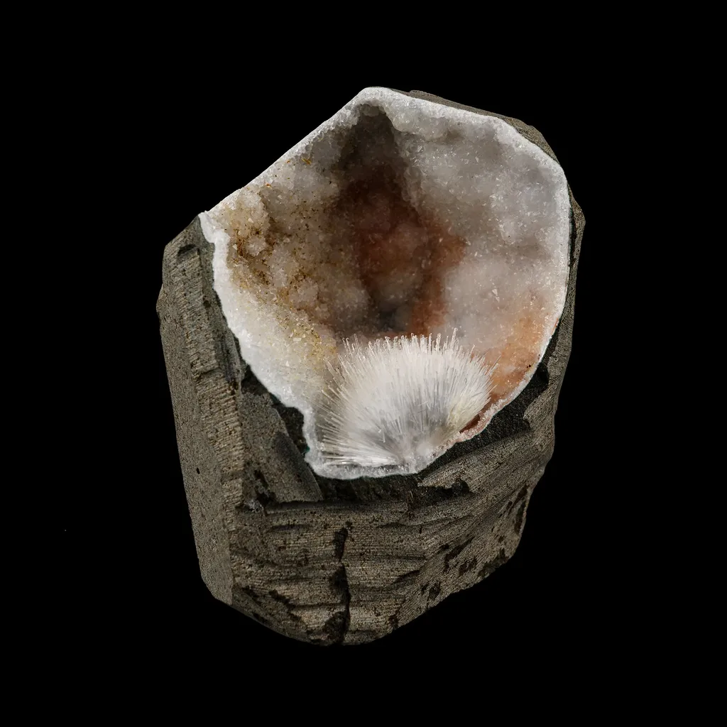 Scolecite Spray Inside MM Quartz Geode Natural Mineral Specimen - image 2