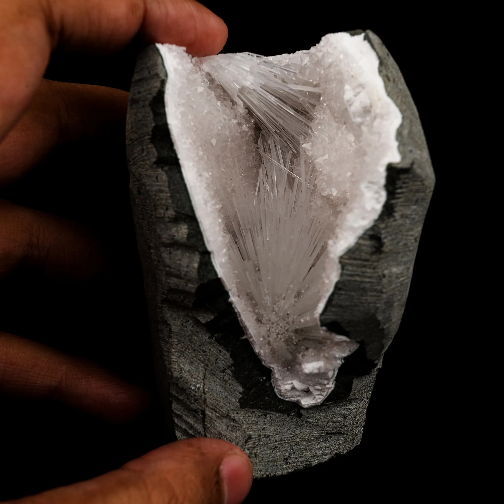 Scolecite Spray Inside MM Quartz Geode Natural Mineral Specimen - image 4