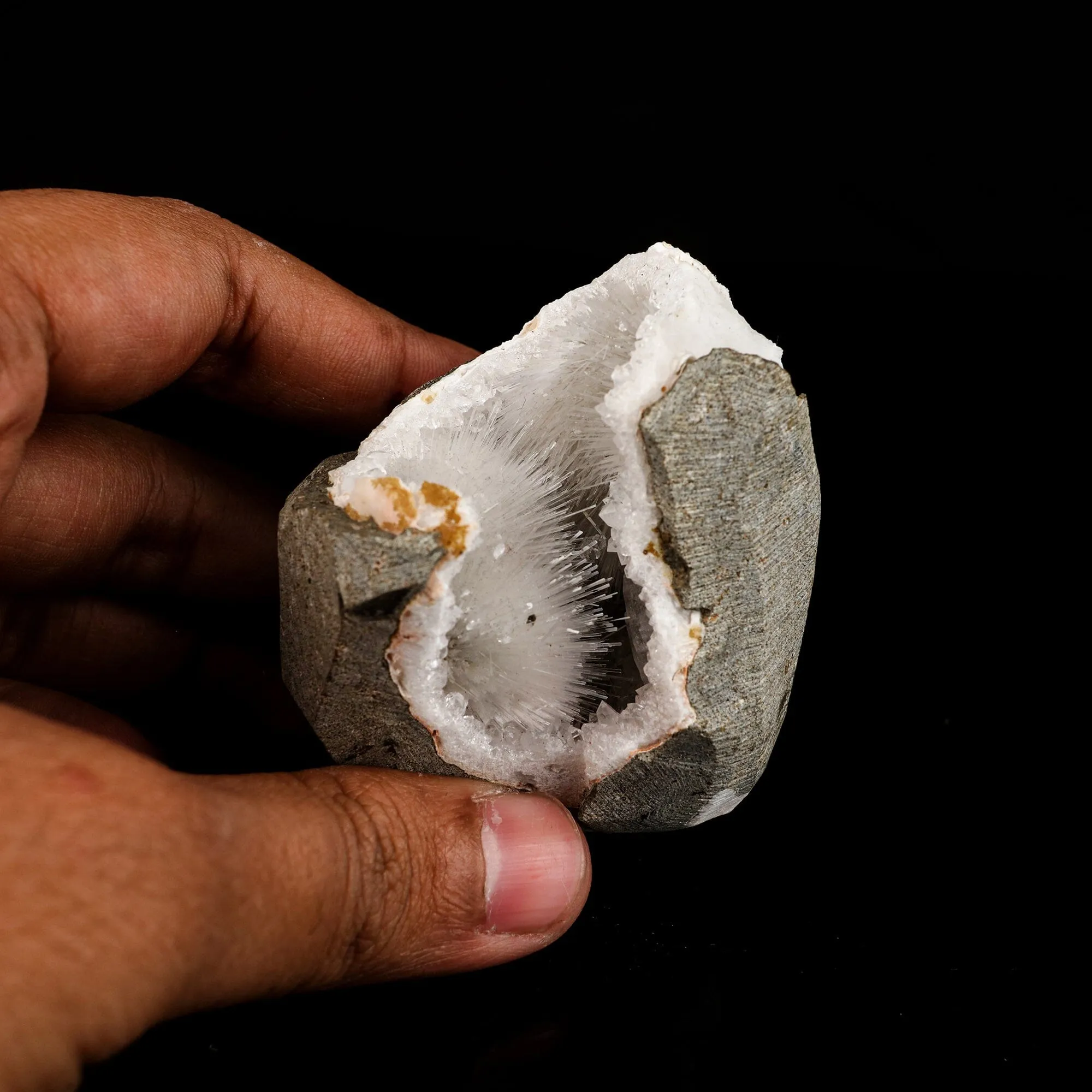 Scolecite Spray Inside MM Quartz Geode Natural Mineral Specimen - image 4