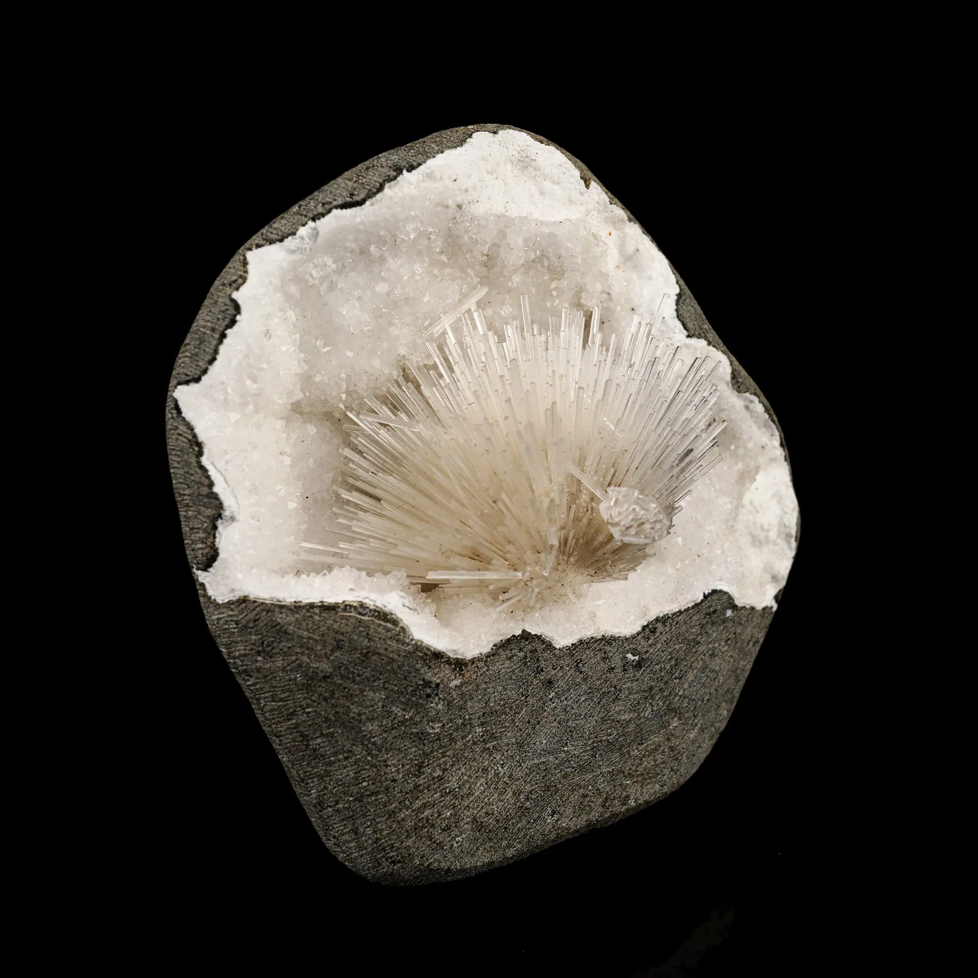 Scolecite Spray Inside MM Quartz Geode Natural Mineral Specimen - image 3
