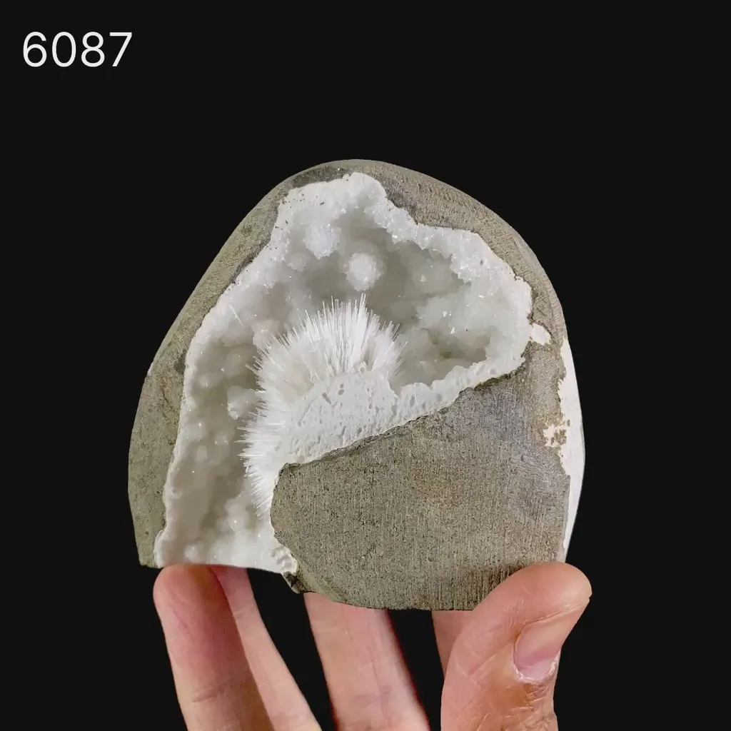 Scolecite Spray Inside MM Quartz Geode Natural Mineral Specimen - image 6