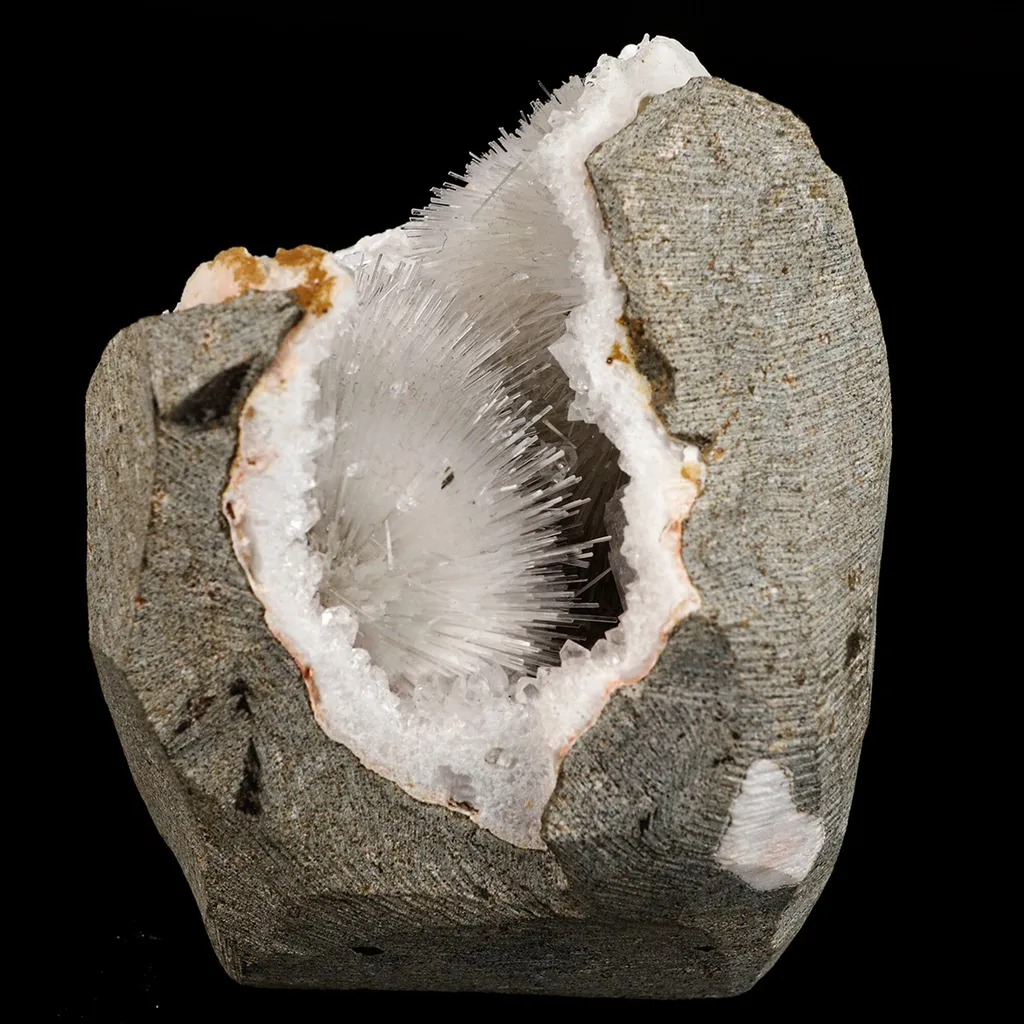 Scolecite Spray Inside MM Quartz Geode Natural Mineral Specimen image