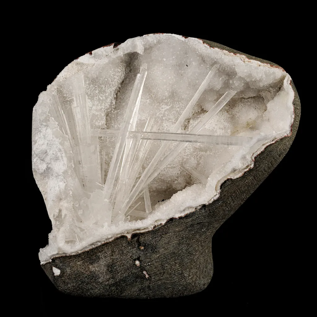 Scolecite Spray Inside MM Quartz Geode Natural Mineral Specimen image