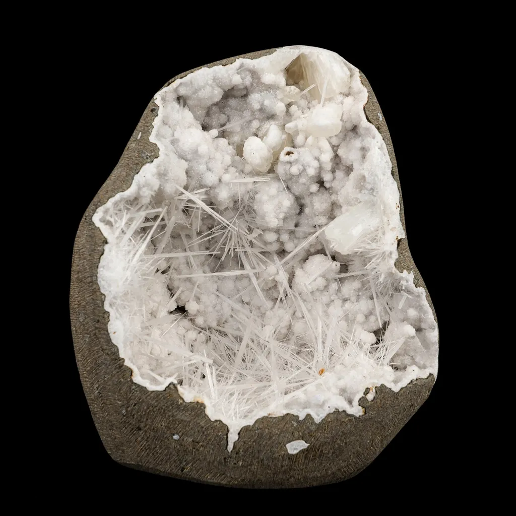 Scolecite Spray Inside MM Quartz Geode Natural Mineral Specimen image
