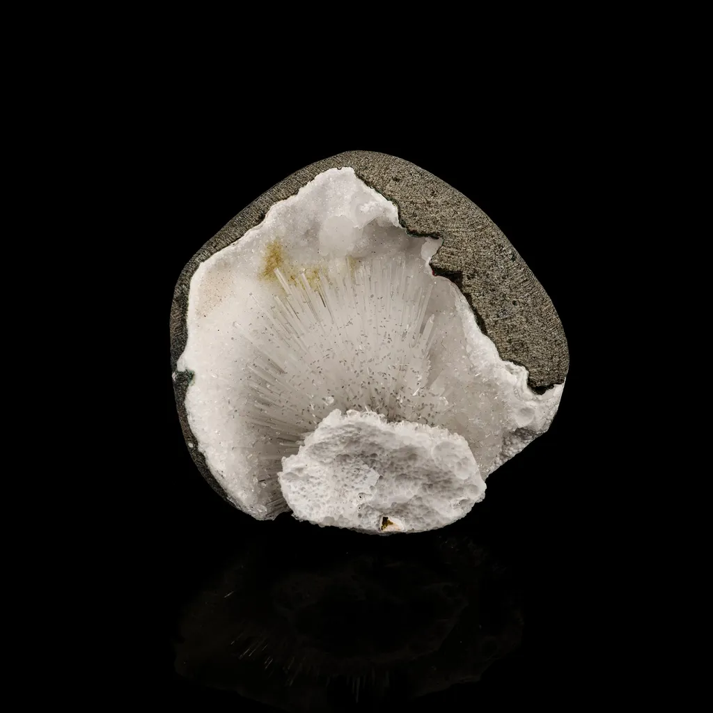 Scolecite Spray Inside MM Quartz Geode Natural Mineral Specimen image