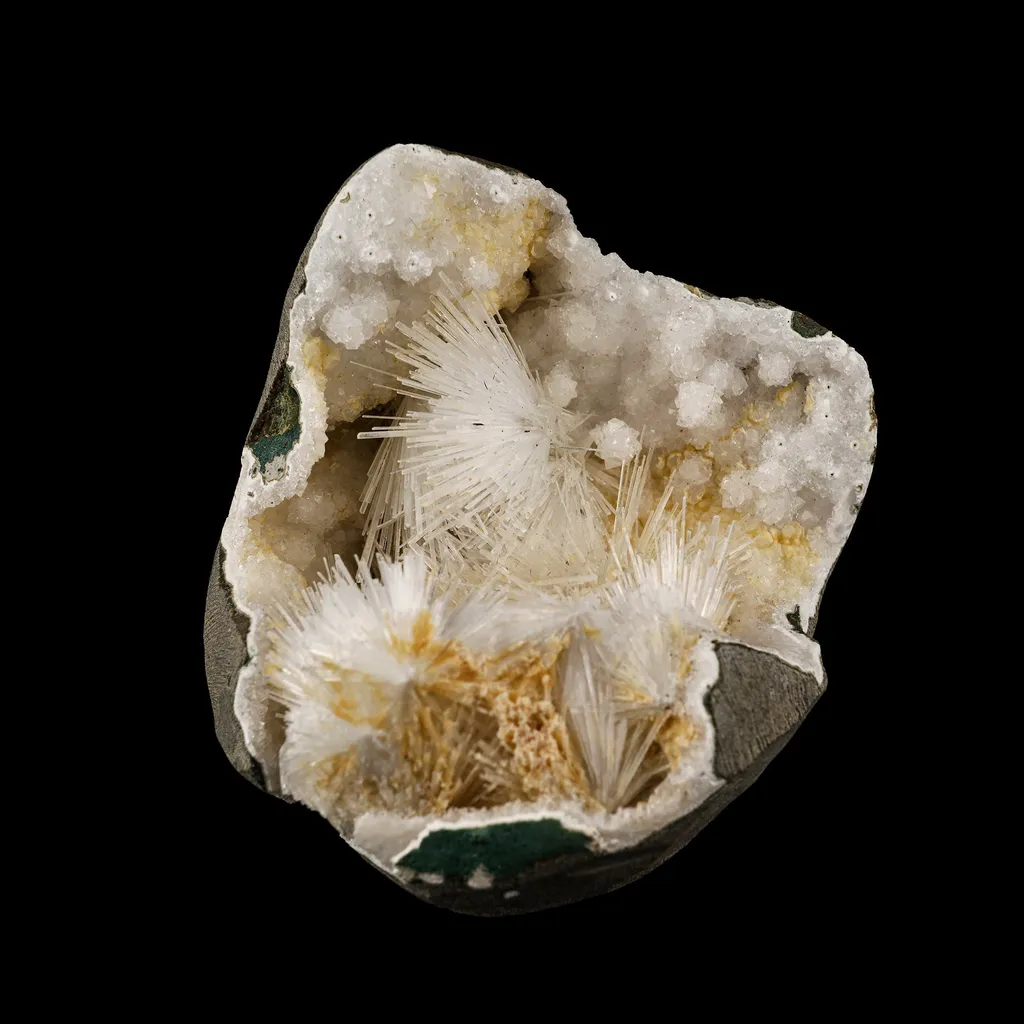 Scolecite Spray Inside MM Quartz Geode Natural Mineral Specimen image