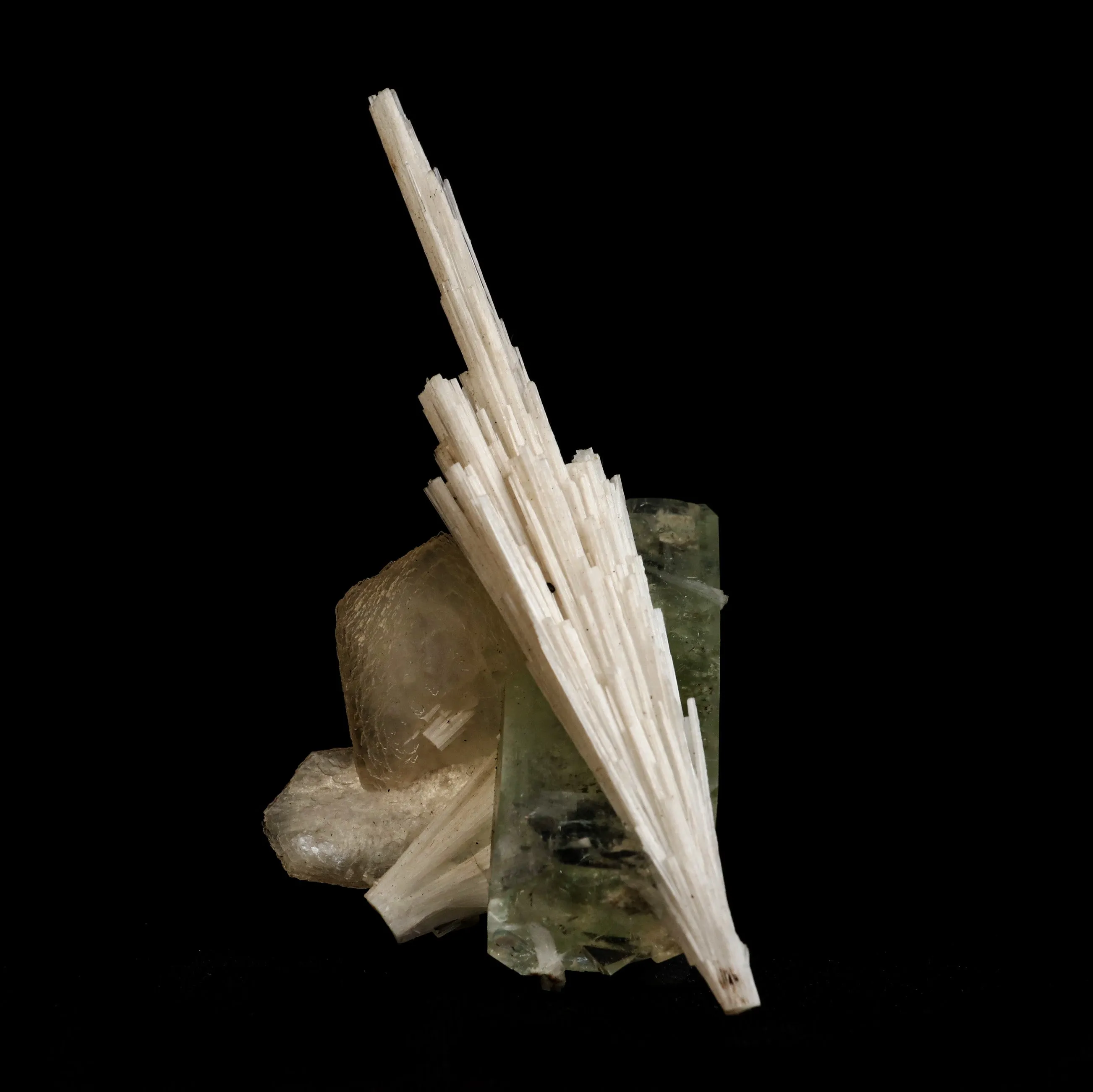 Scolecite Spray on Green Apophyllite with Stilbite Natural Mineral Specimen - image 1