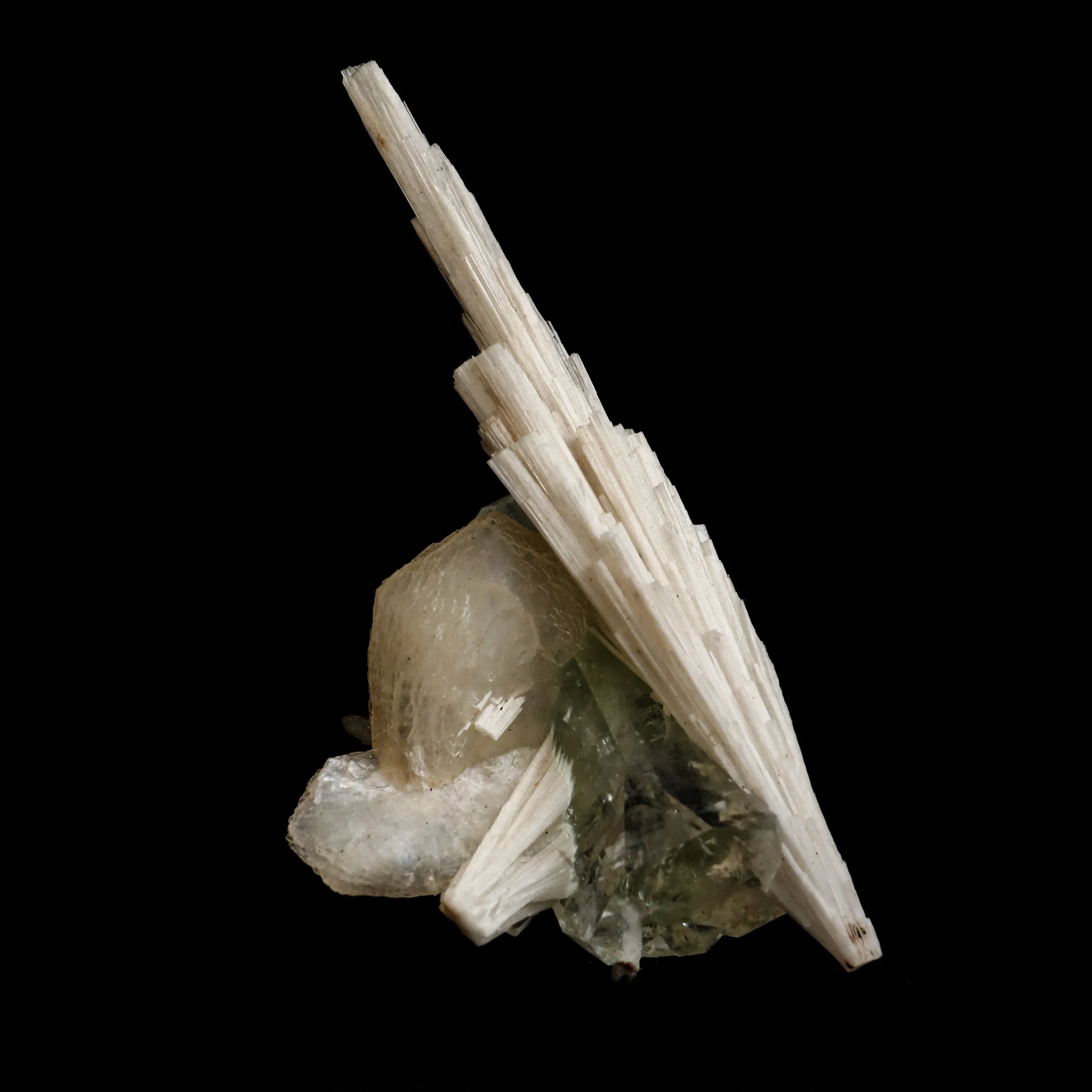 Scolecite Spray on Green Apophyllite with Stilbite Natural Mineral Specimen - image 3