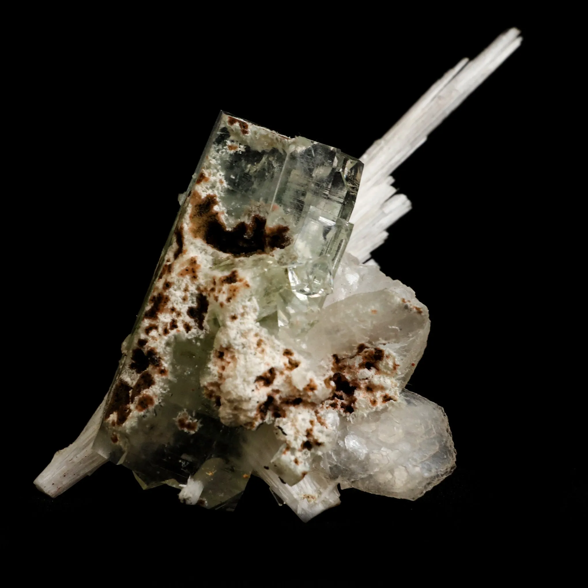 Scolecite Spray on Green Apophyllite with Stilbite Natural Mineral Specimen - image 4