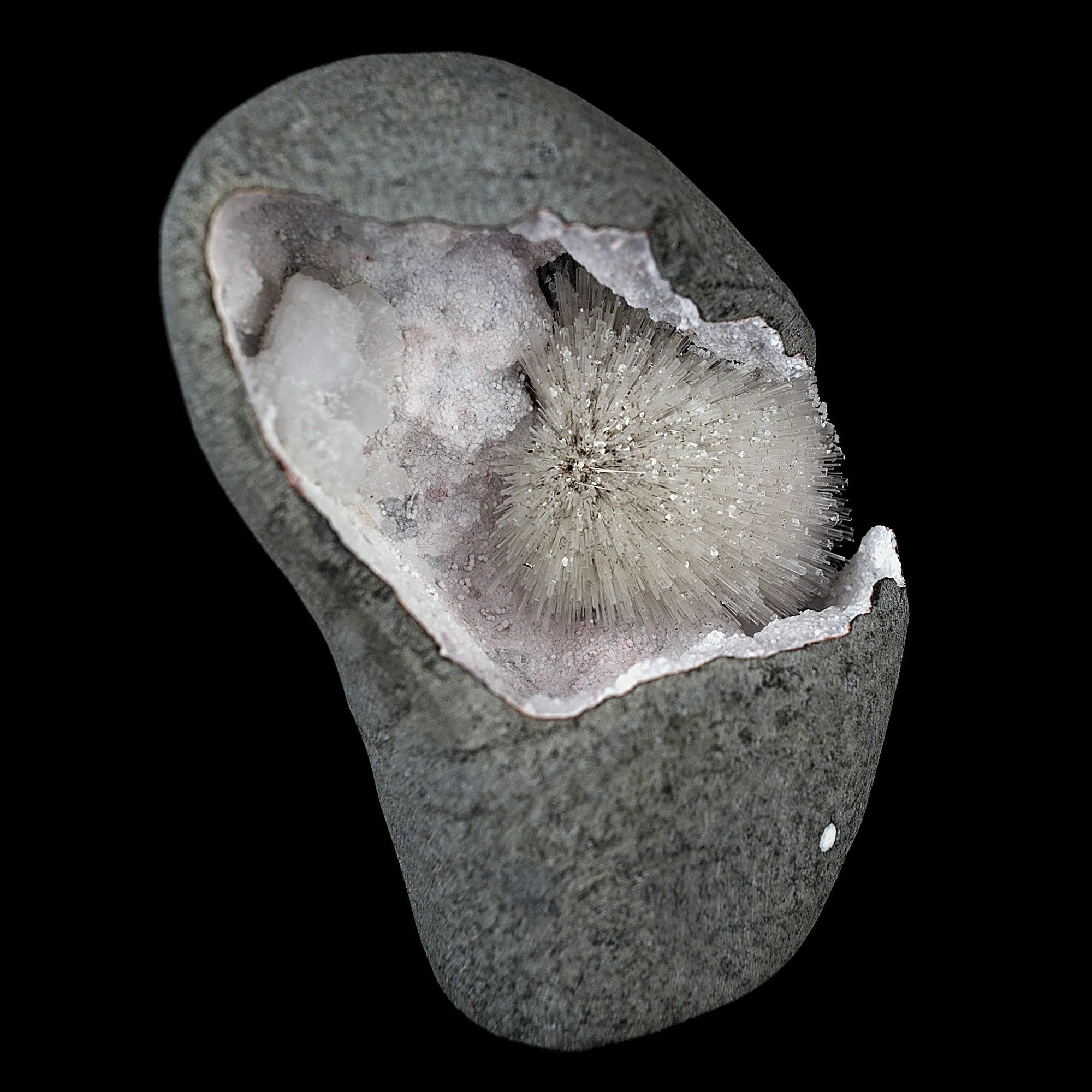 Scolecite Spray with Goosecreekite Inside Chalcedony Geode - image 3