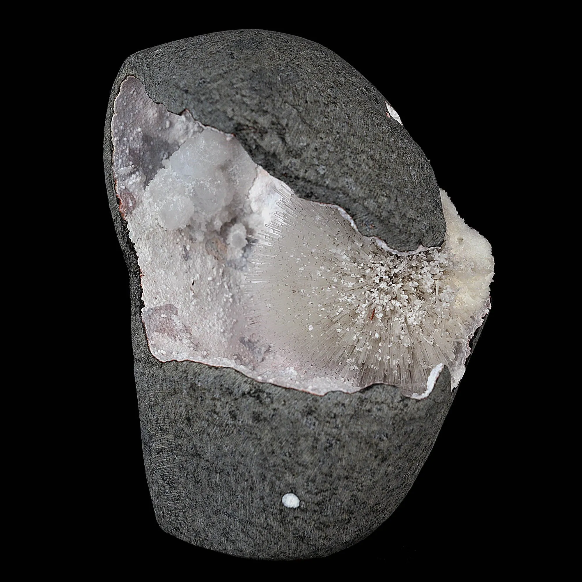 Scolecite Spray with Goosecreekite Inside Chalcedony Geode - image 2