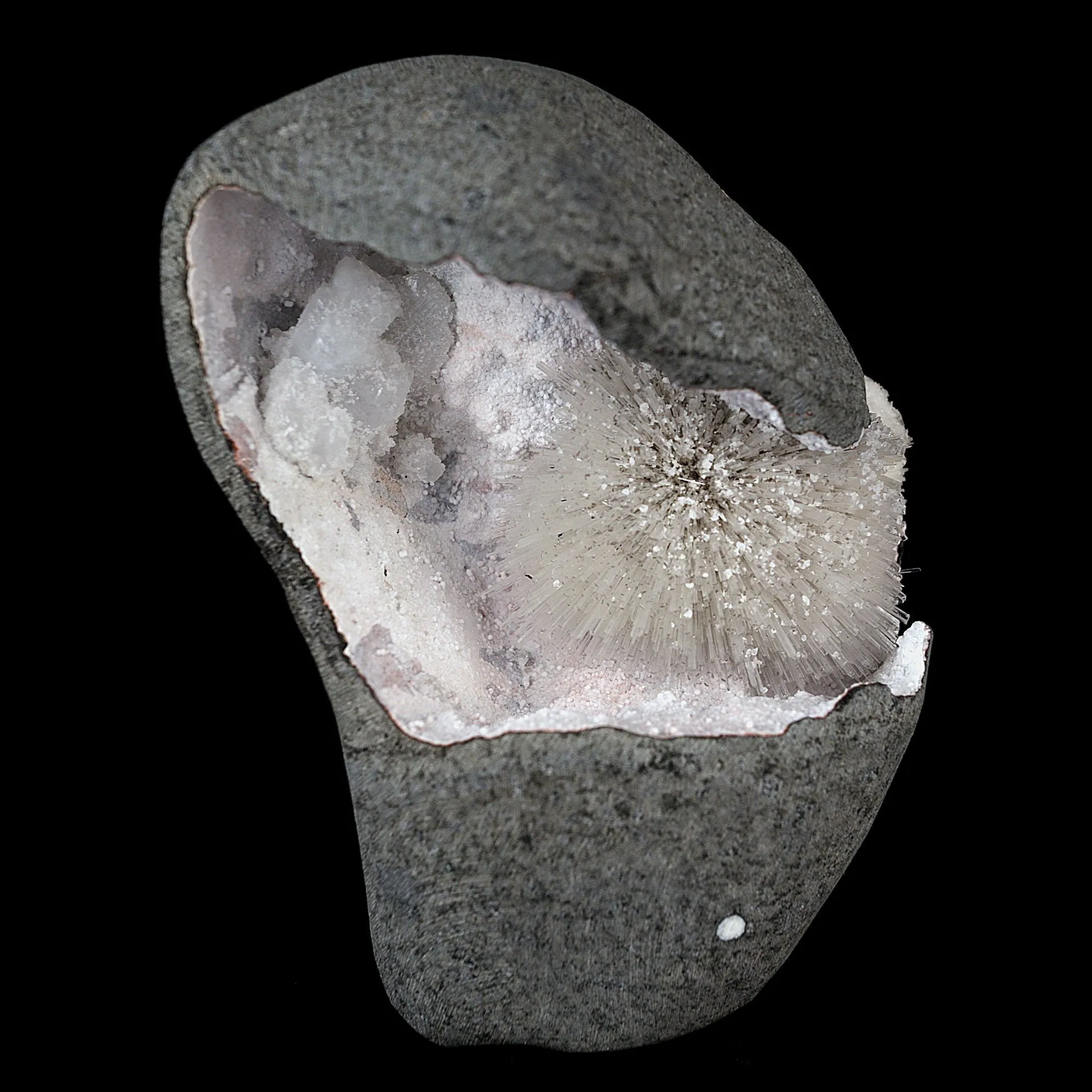 Scolecite Spray with Goosecreekite Inside Chalcedony Geode - image 1