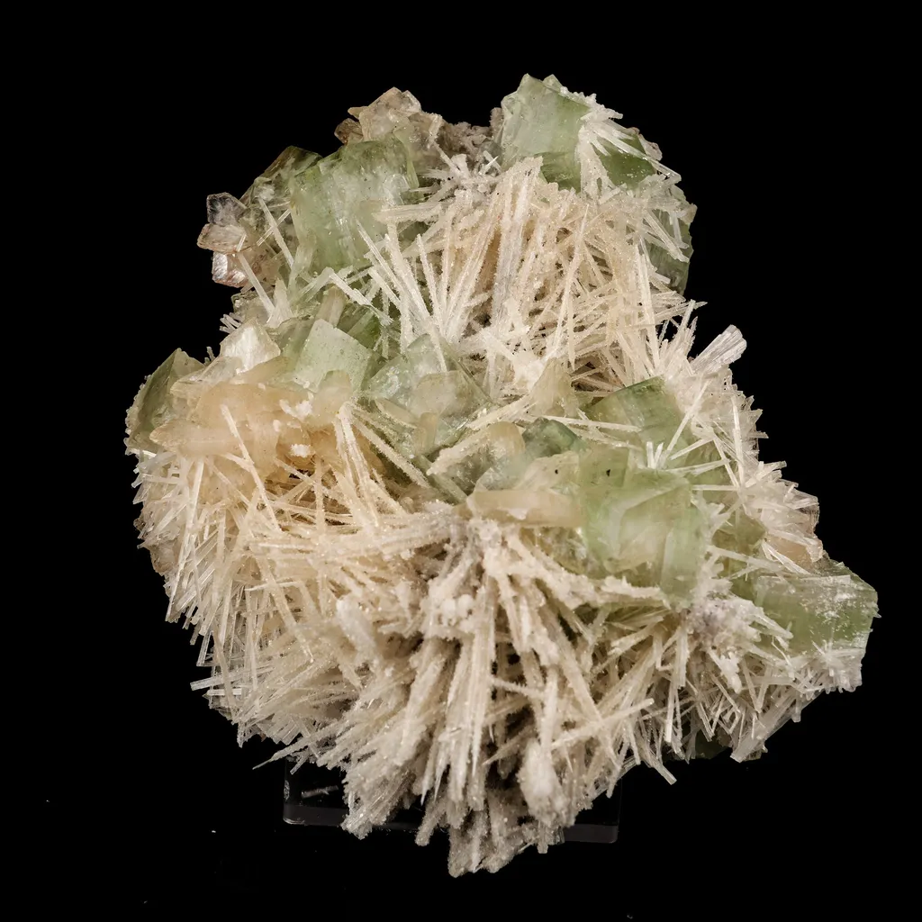 Scolecite Spray With Green Apophyllite Natural Mineral Specimen image
