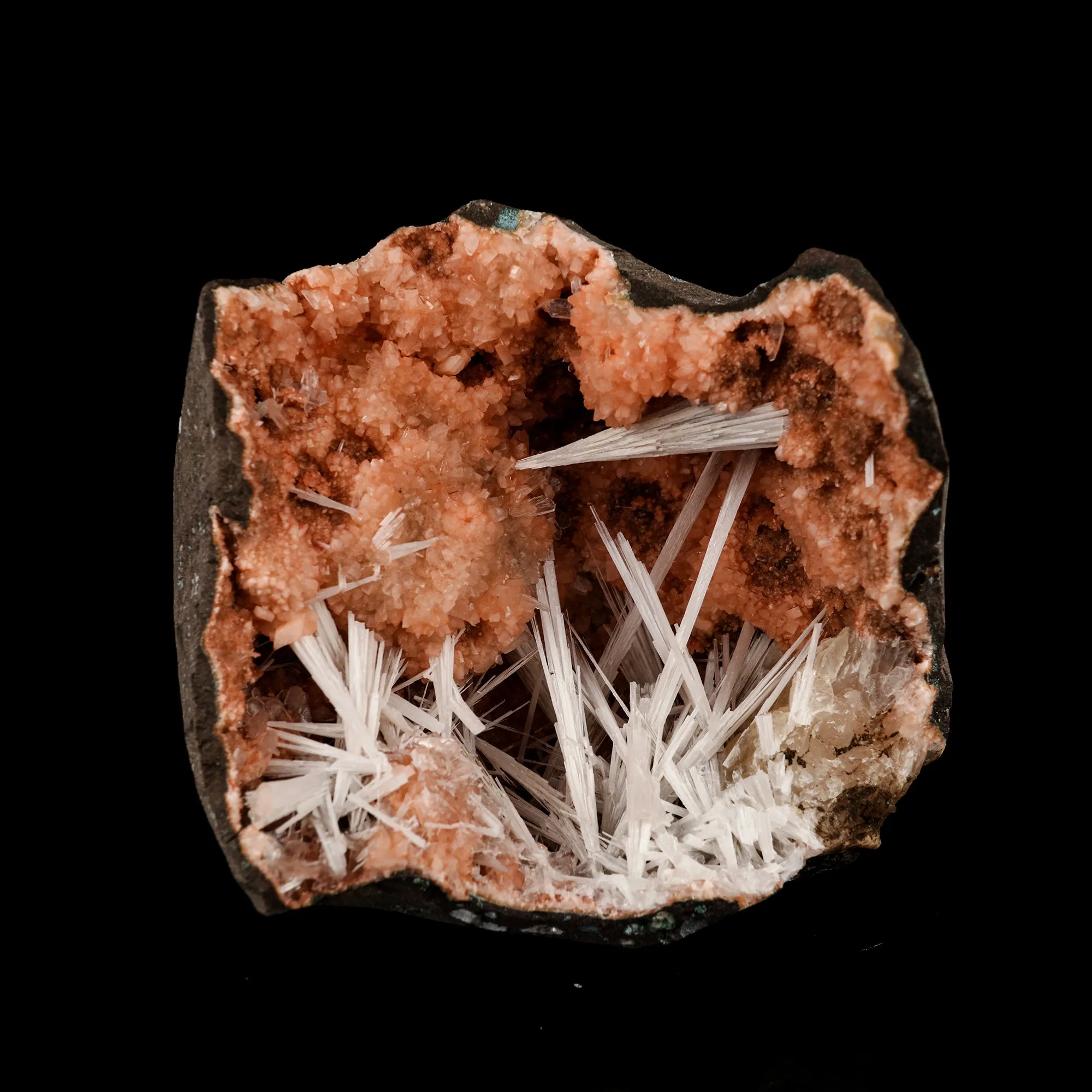 Scolecite Sprays in Heulandite Geode Natural Mineral Specimen - image 1