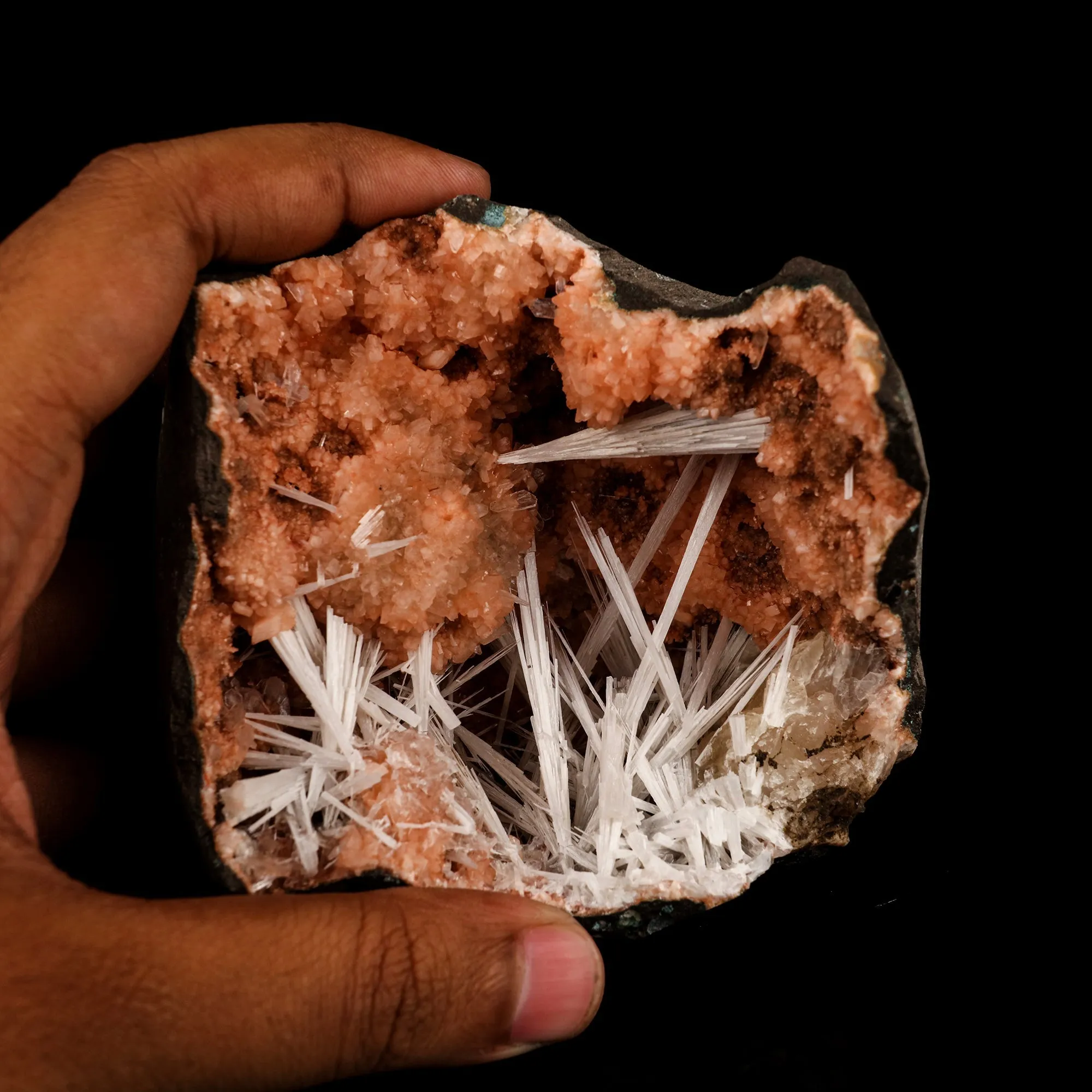 Scolecite Sprays in Heulandite Geode Natural Mineral Specimen - image 4