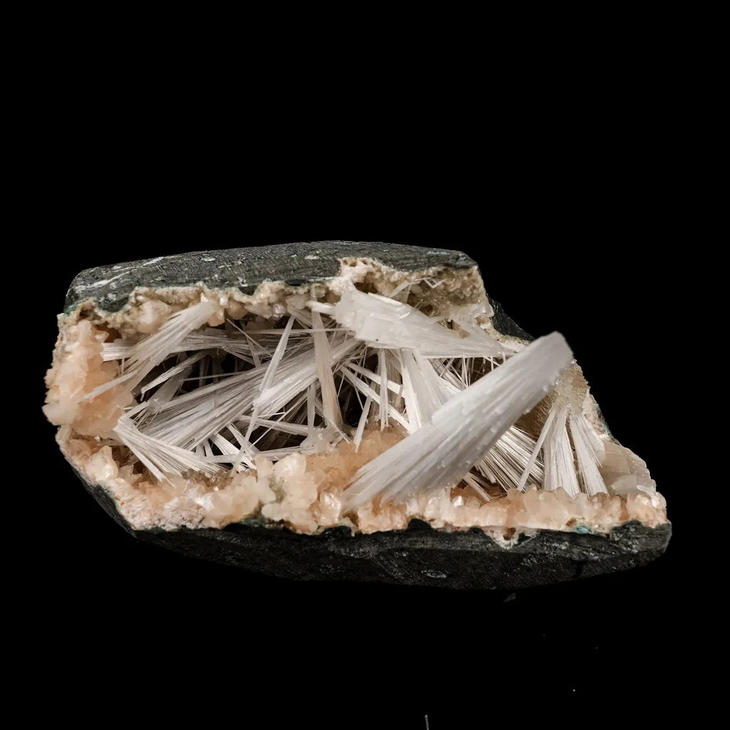 Scolecite Sprays in Heulandite Geode Natural Mineral Specimen image