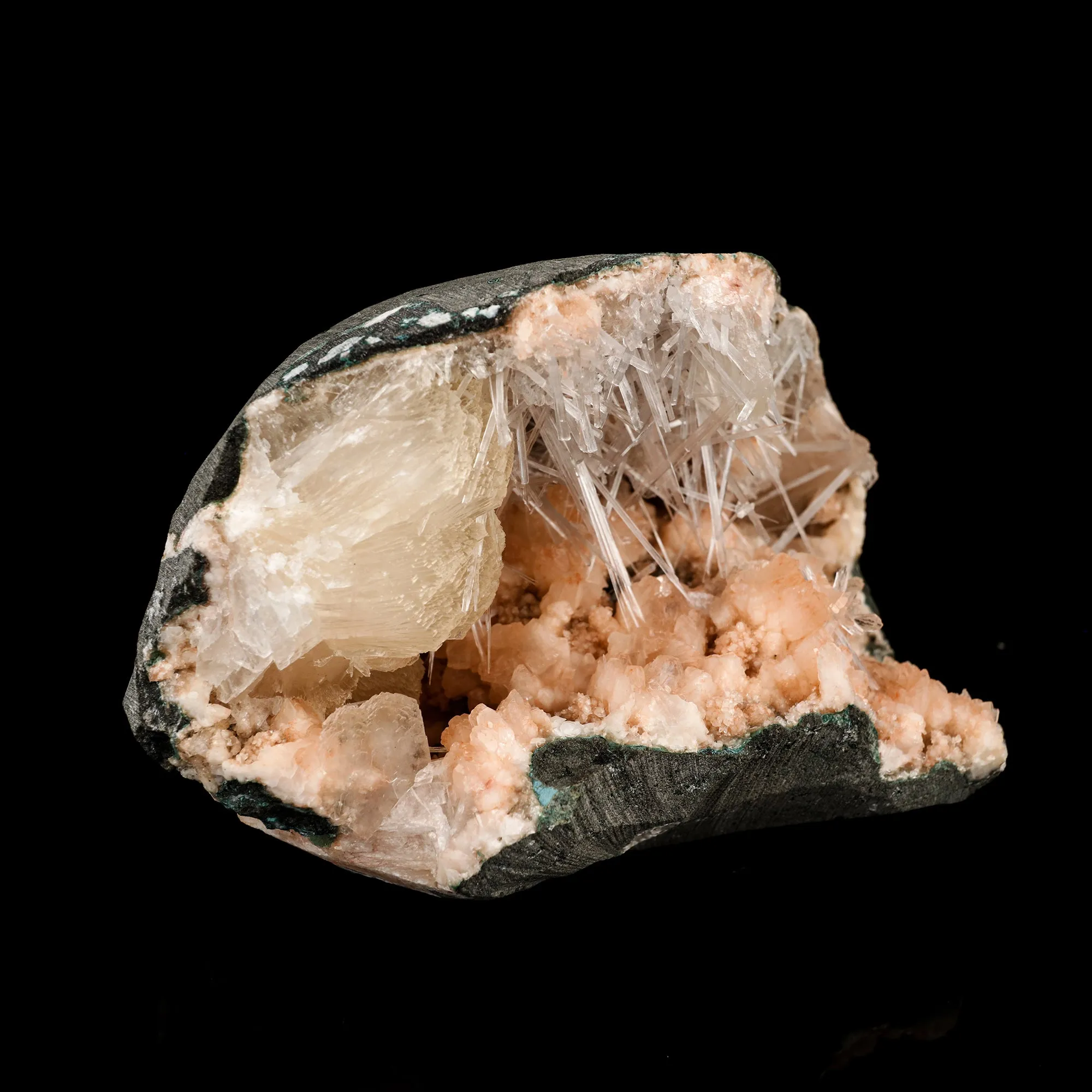 Scolecite Sprays in Stilbite Geode Natural Mineral Specimen - image 3