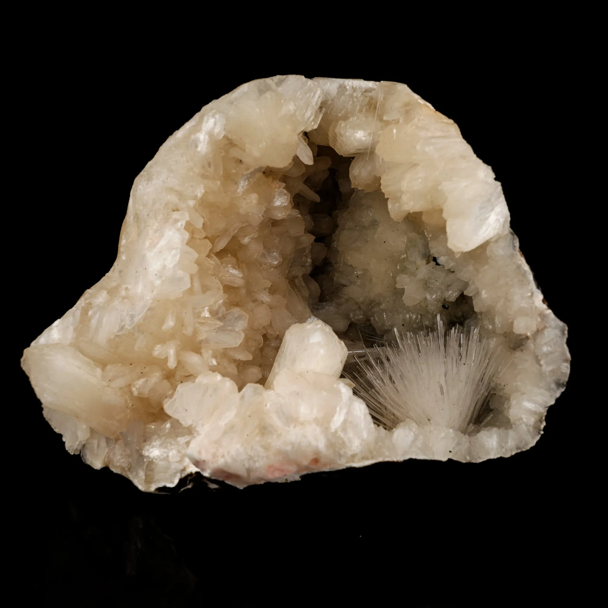 Scolecite Sprays in Stilbite Geode Natural Mineral Specimen - image 1