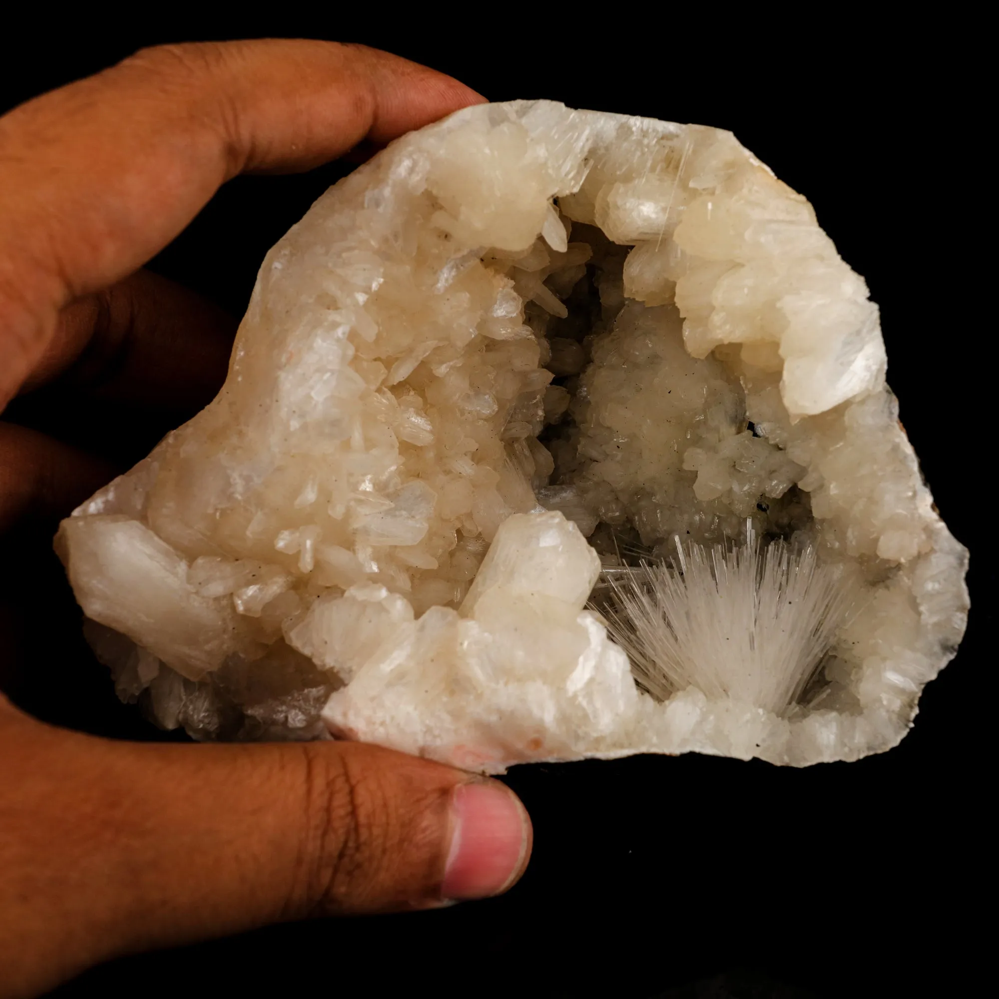 Scolecite Sprays in Stilbite Geode Natural Mineral Specimen - image 4