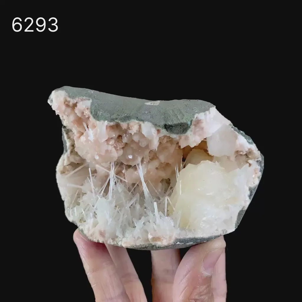 Scolecite Sprays in Stilbite Geode Natural Mineral Specimen - image 6