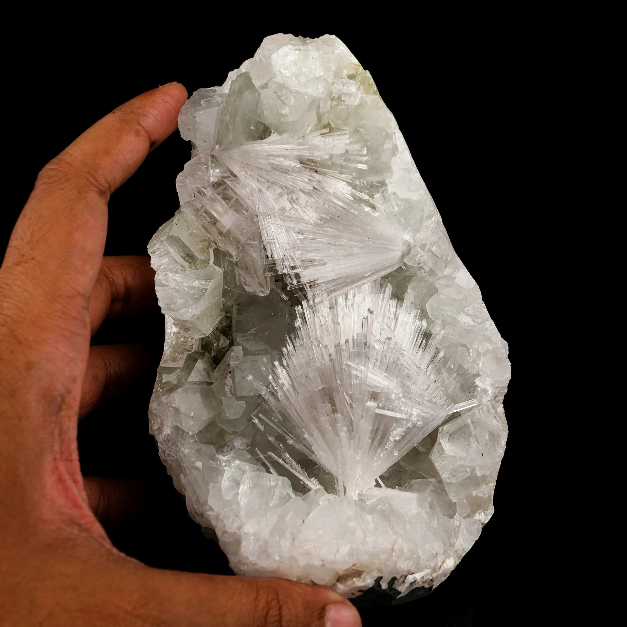 Scolecite Sprays Inside Apophyllite Geode Self Standing Natural Mineral Specimen - image 4