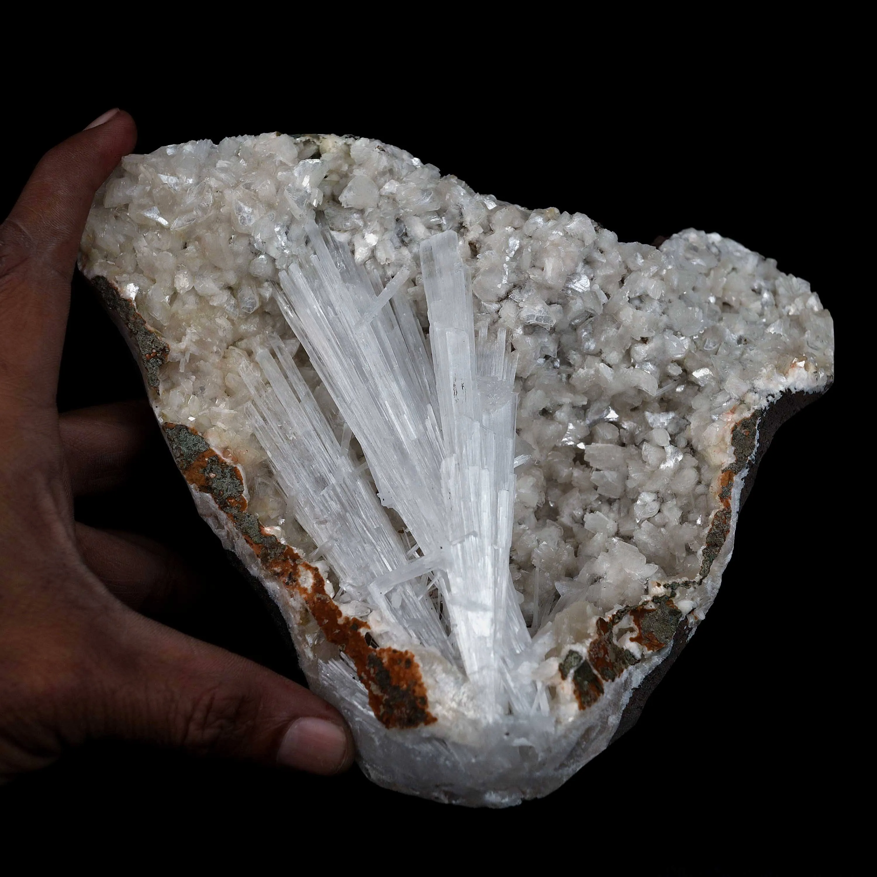 Scolecite Sprays Inside Fan Shape Heulandite Geode Natural Mineral Specimen - image 3