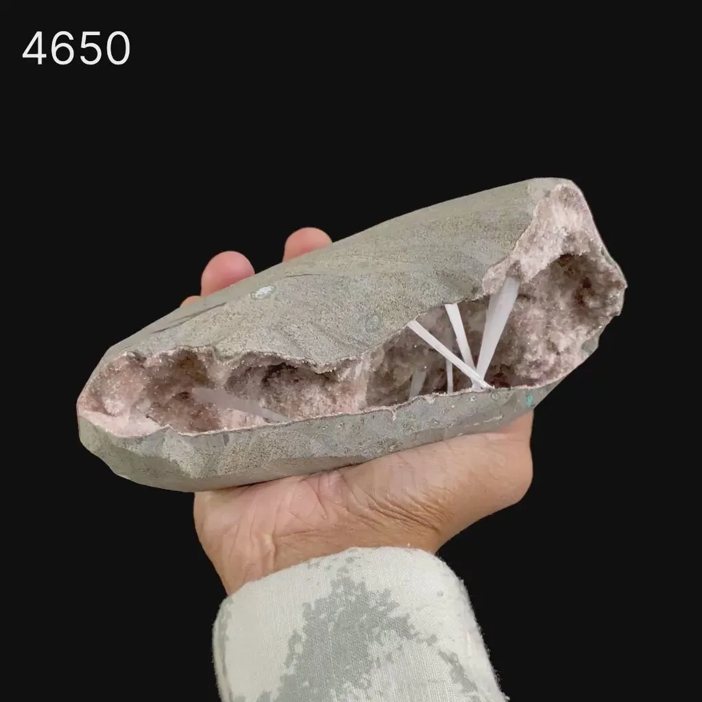 Scolecite Sprays Inside Geode Natural Mineral Specimen - image 6