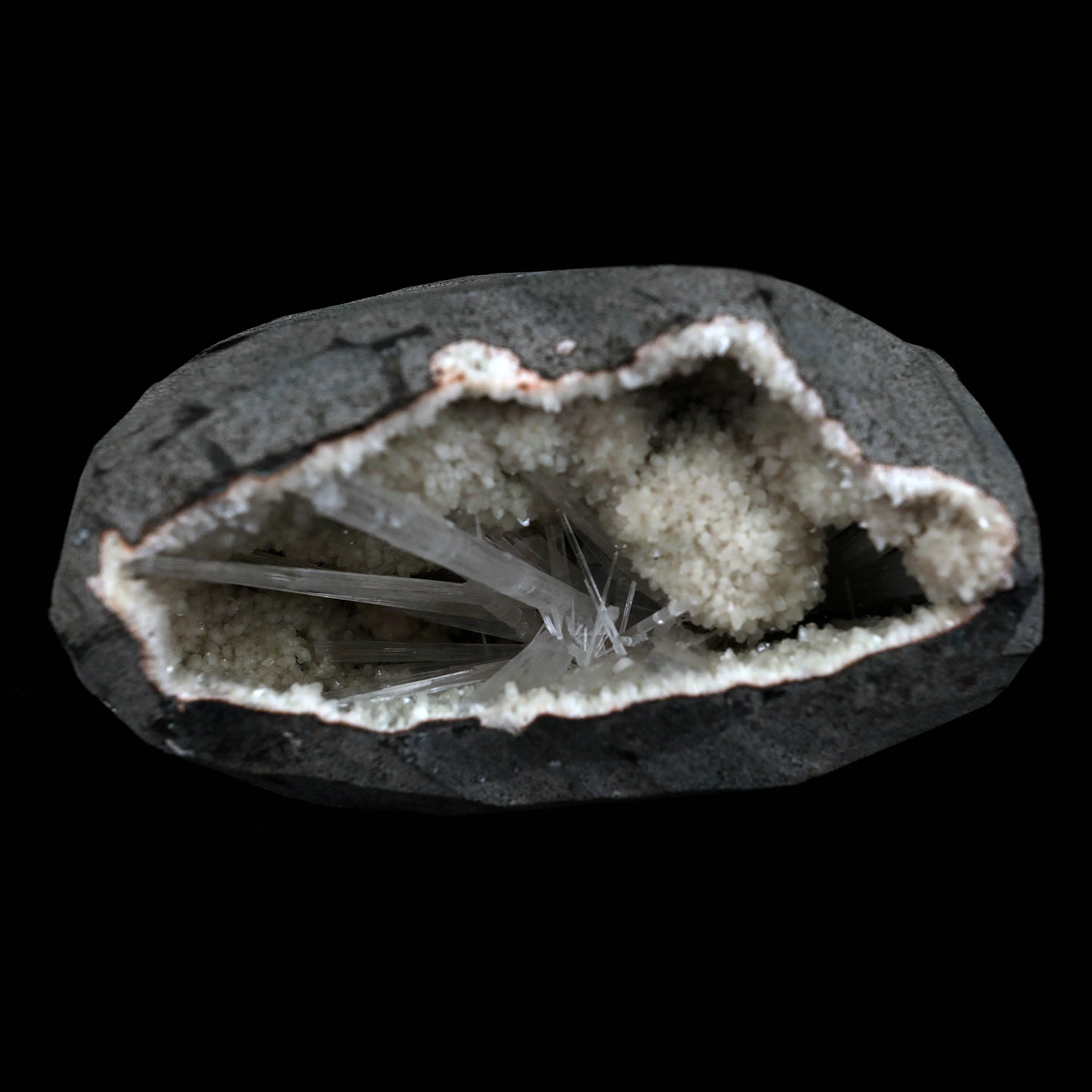 Scolecite Sprays Inside Geode Natural Mineral Specimen - image 1