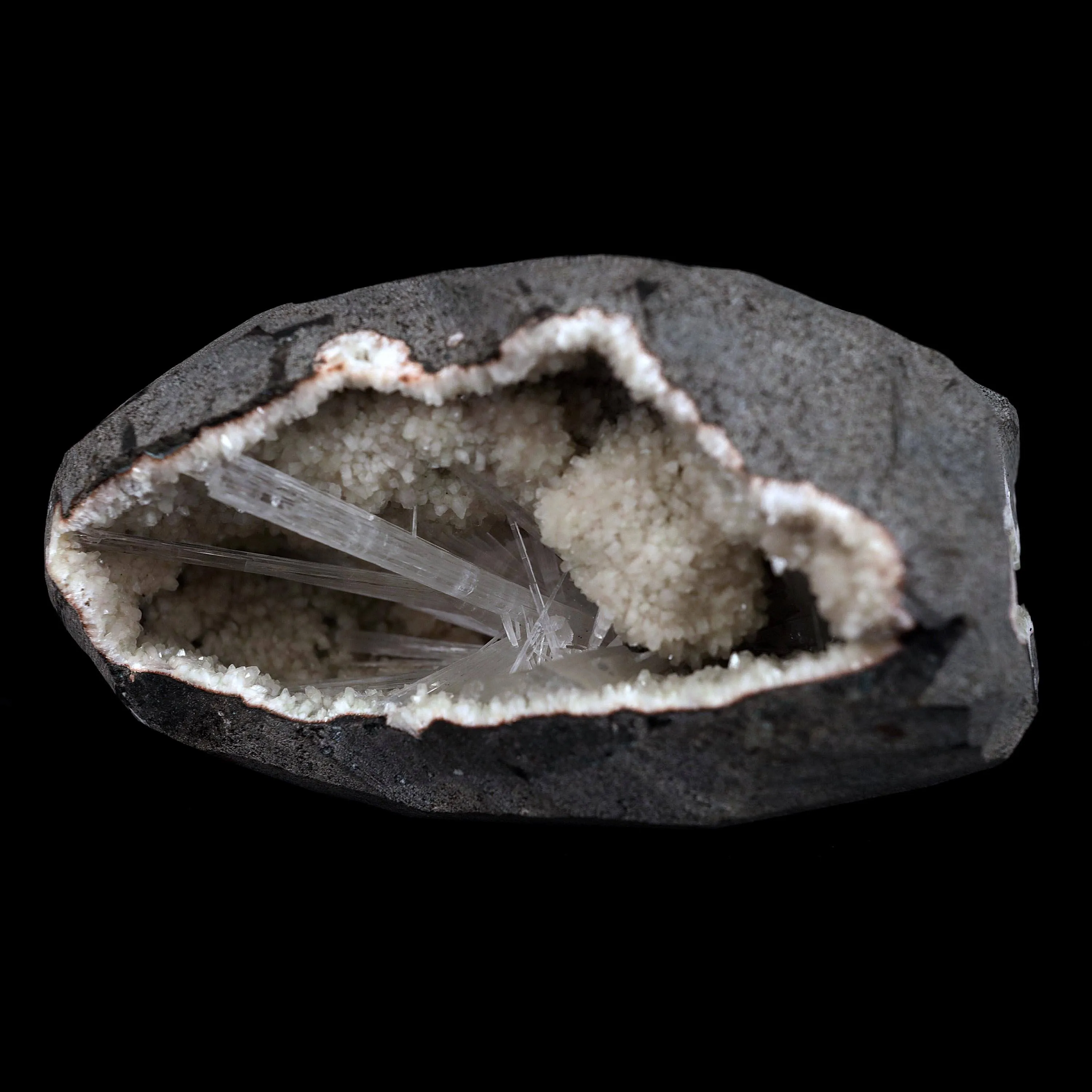 Scolecite Sprays Inside Geode Natural Mineral Specimen - image 4
