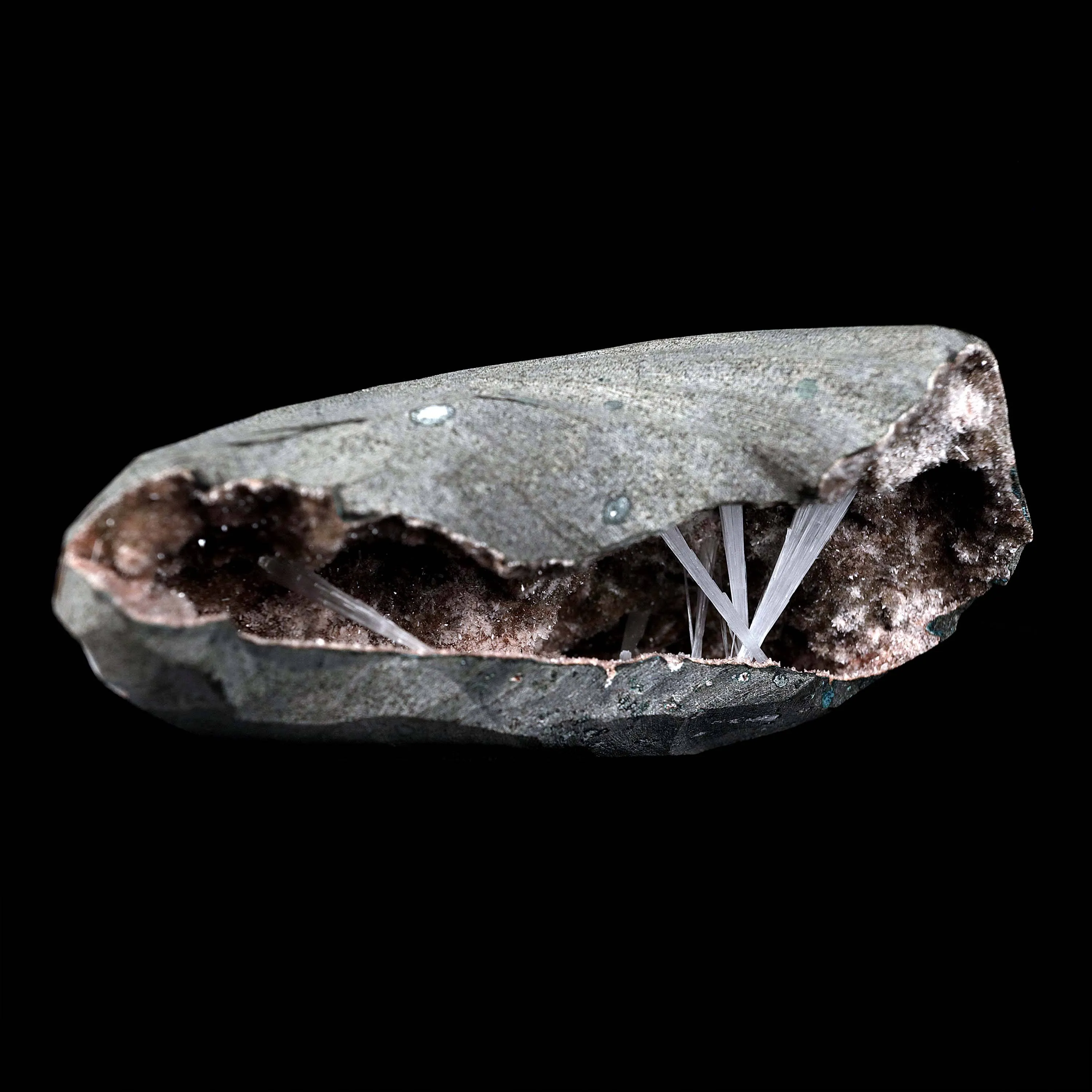 Scolecite Sprays Inside Geode Natural Mineral Specimen - image 5