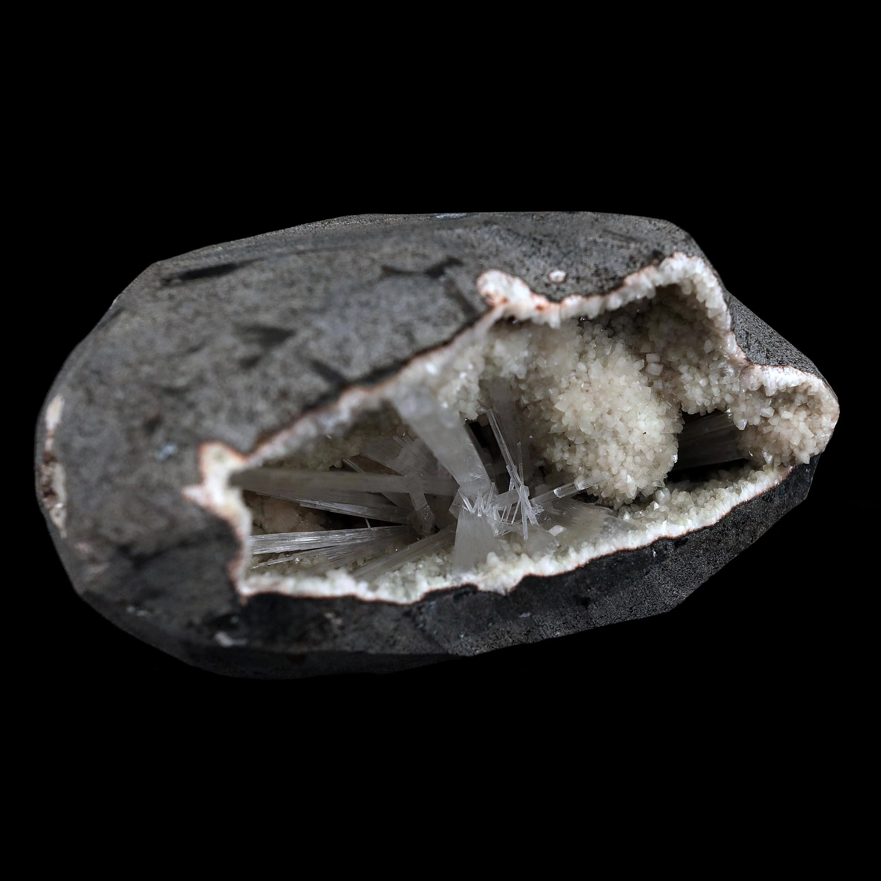 Scolecite Sprays Inside Geode Natural Mineral Specimen - image 5