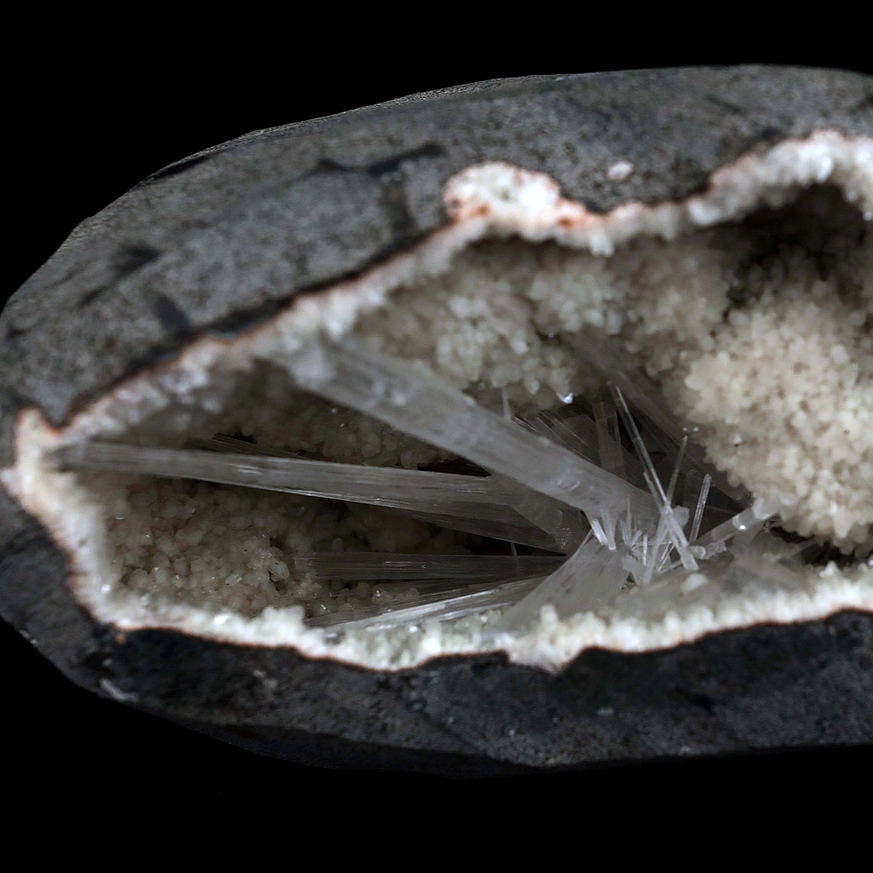 Scolecite Sprays Inside Geode Natural Mineral Specimen - image 2