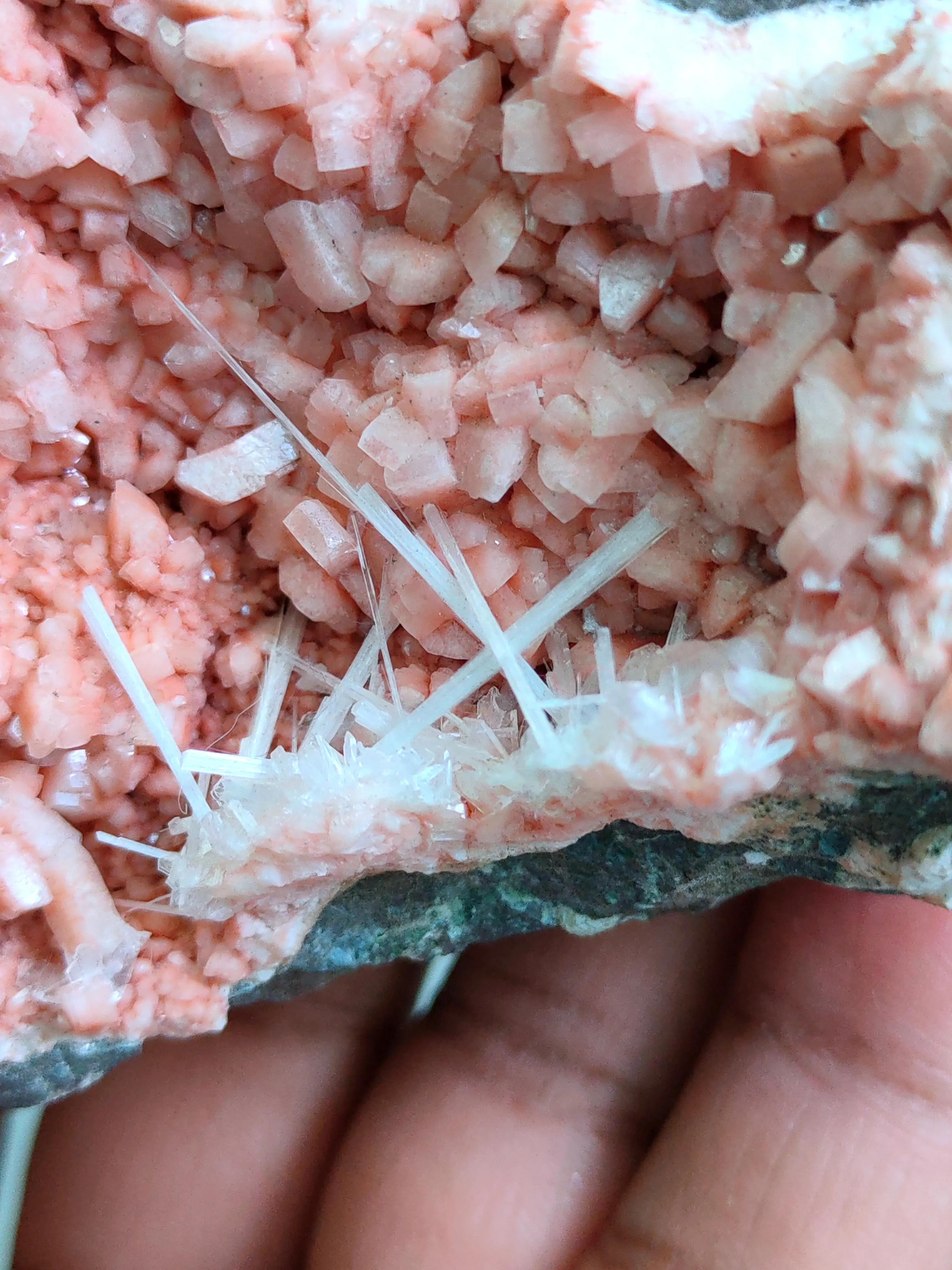 Scolecite Sprays Inside Heulandite Geode - image 3
