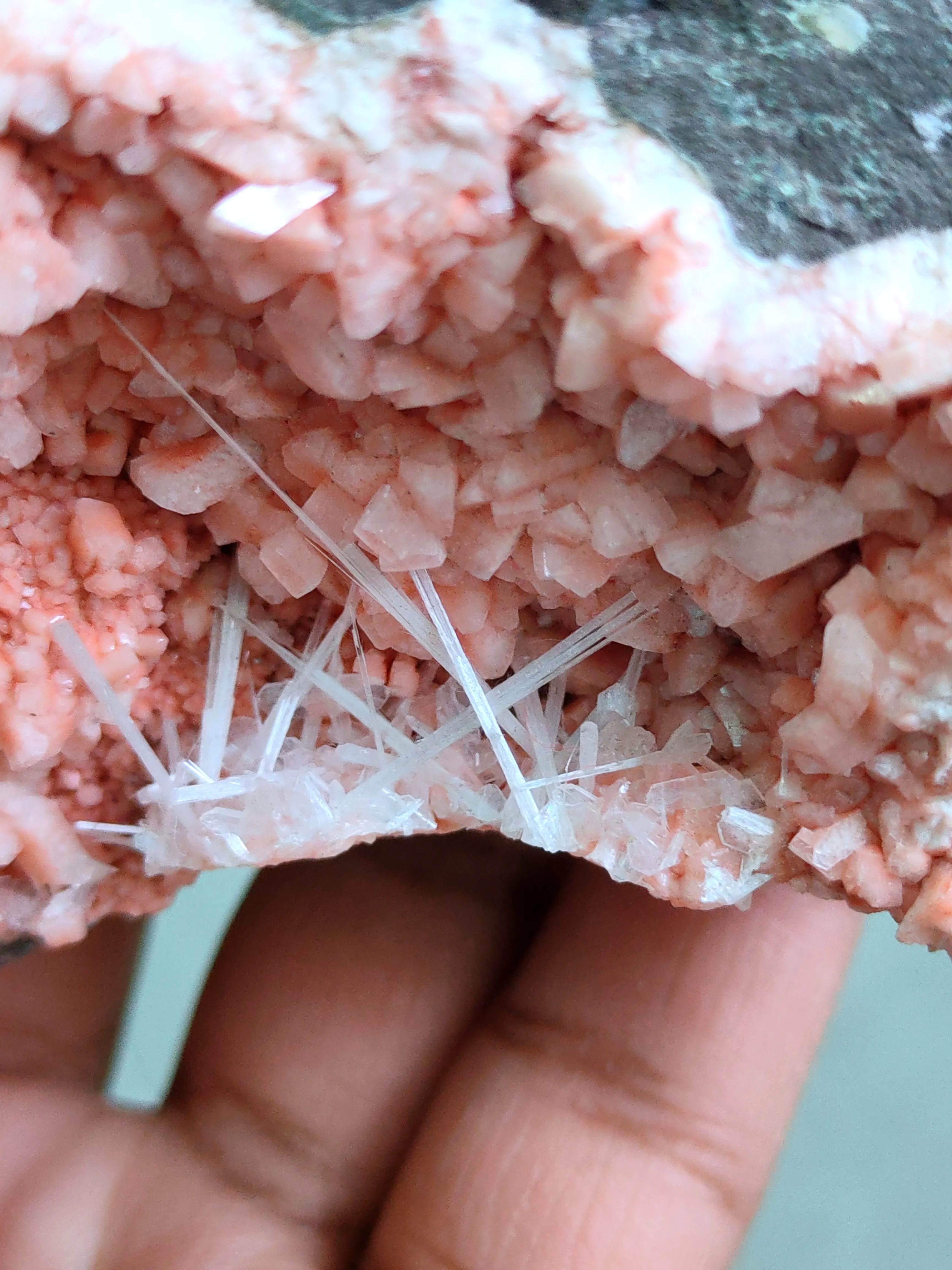 Scolecite Sprays Inside Heulandite Geode - image 6